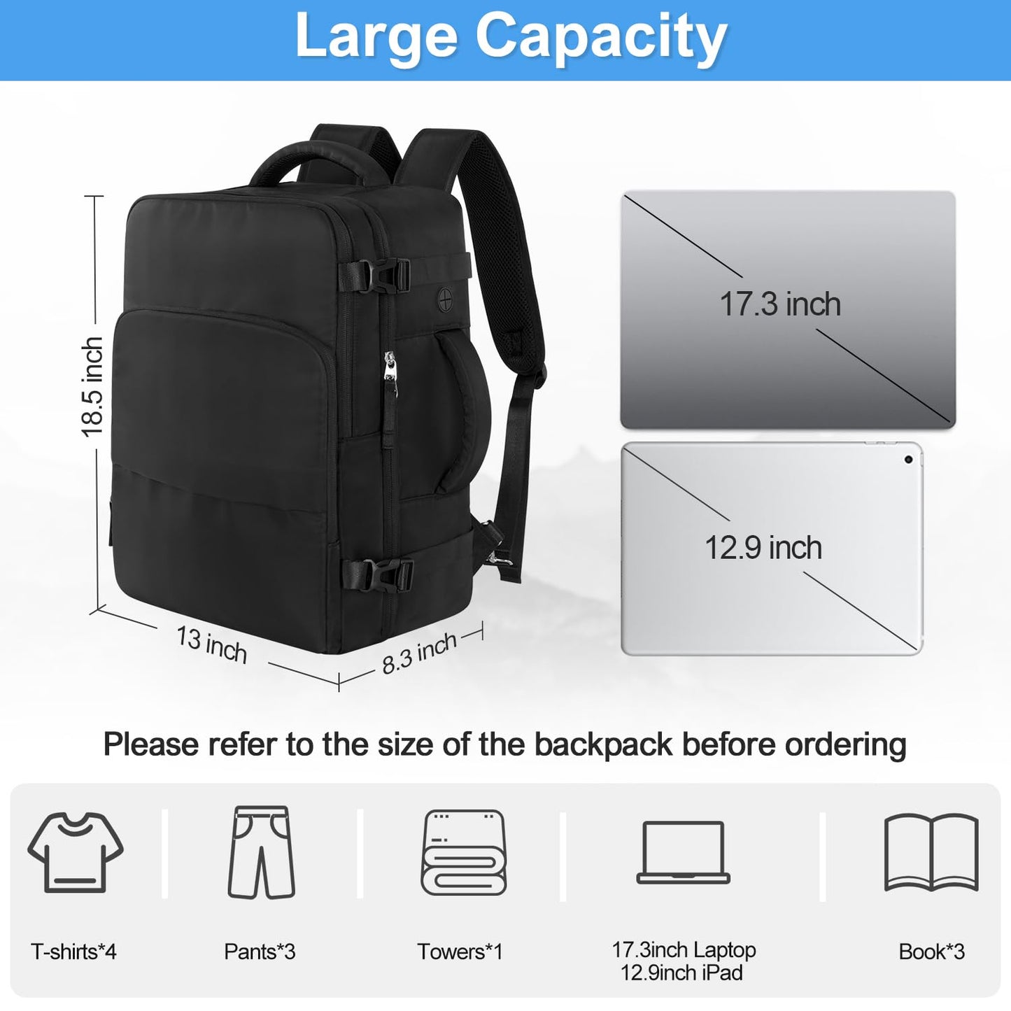 Sinaliy Travel Backpack, Black, X-Large, Modern