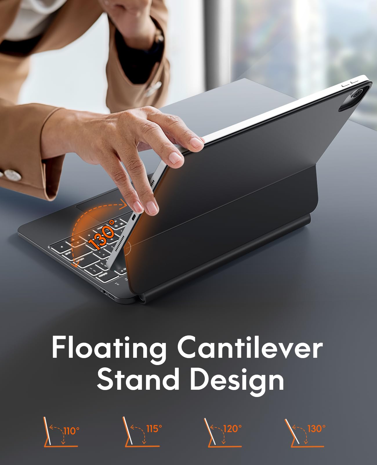 CHESONA for iPad Air 11 Inch Case with Keyboard (M3 2025/M2 2024), Floating Cantilever Stand, 7 Color Backlit, Smart Trackpad, Magic Keyboard for iPad Pro 11-inch 1/2/3/4th & iPad Air 4/5th Gen, Black