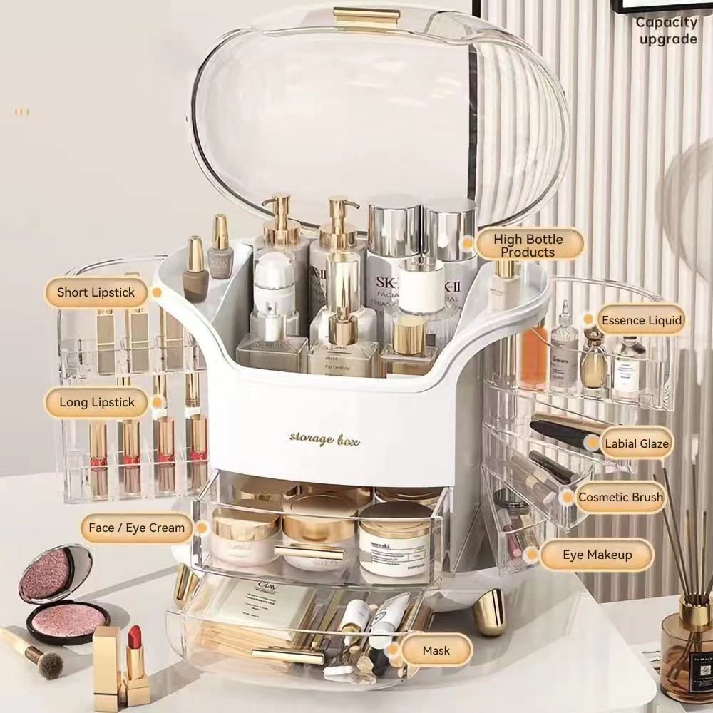 Makeup Storage Organizer,Cosmetics Display Case with Lid,Lipstick Organizer and Transparent Cover,Large Skincare Organizers for Bathroom Countertop,Bedroom Vanity Desk