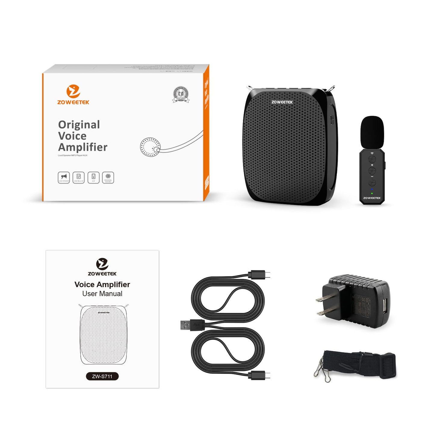 ZOWEETEK Voice Amplifier with Lavalier Wireless Microphone for Teacher Teacher Microphone with Speaker, Wireless Clip-on Microphone System for Speech, Meeting, Classroom, Yoga, Mini Megaphone, 2026