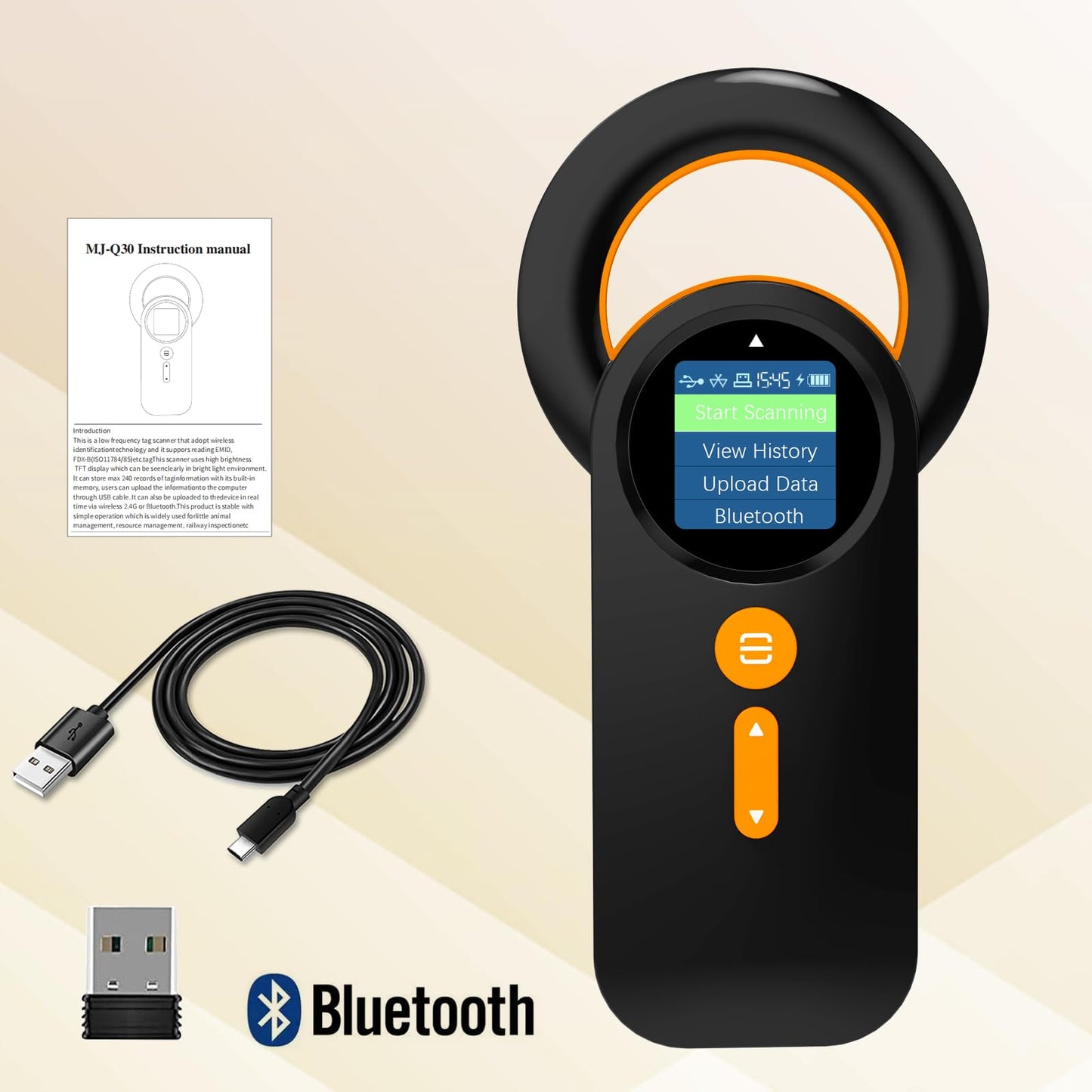 Pet Bluetooth Microchip Reader, alacrity 3-in-1 Label Reader (2.4GHz Wireless + Bluetooth + USB) Universal Animal with 1.4" TFT Display, Rechargeable Battery