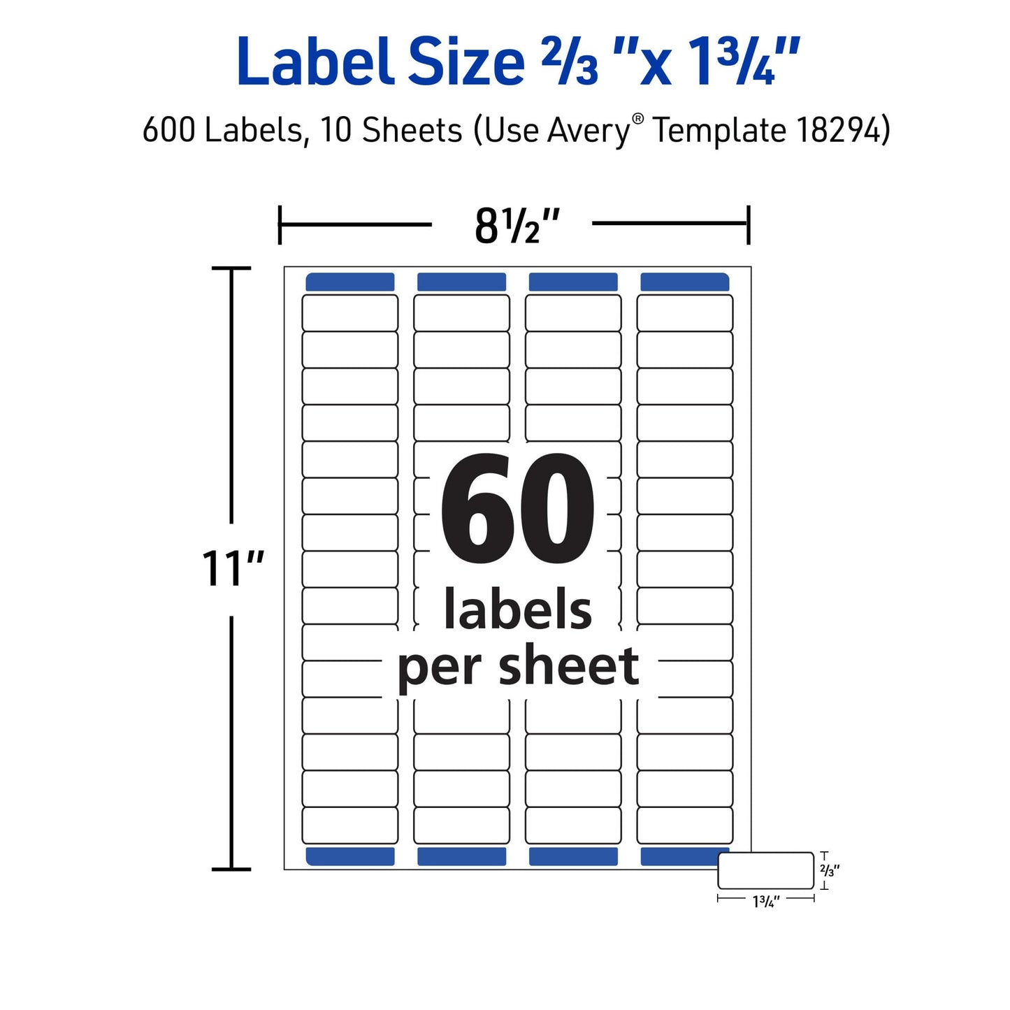 Avery Return Address Labels,Laser & Inkjet Printers,600 Labels,2/3 x 1-3/4,Permanent Adhesive, 5 Packs (18294)