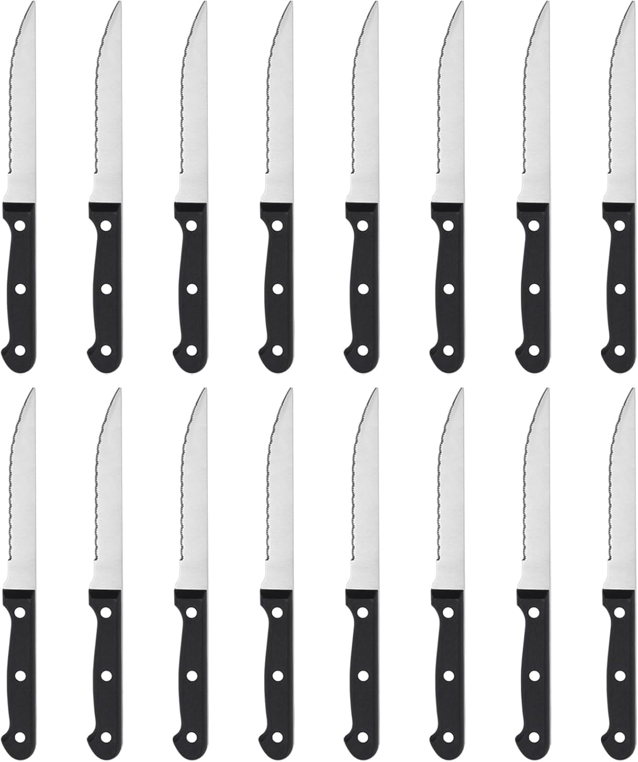 BEWOS Steak Knives Set of 16, Triple Rivet Steak Knife Set, Stainless Steel Serrated Blade(4.5”), Sharp Knives with Comfortable Handle, kitchen knife, Dishwasher Safe, Knife Set For Home or Restaurant