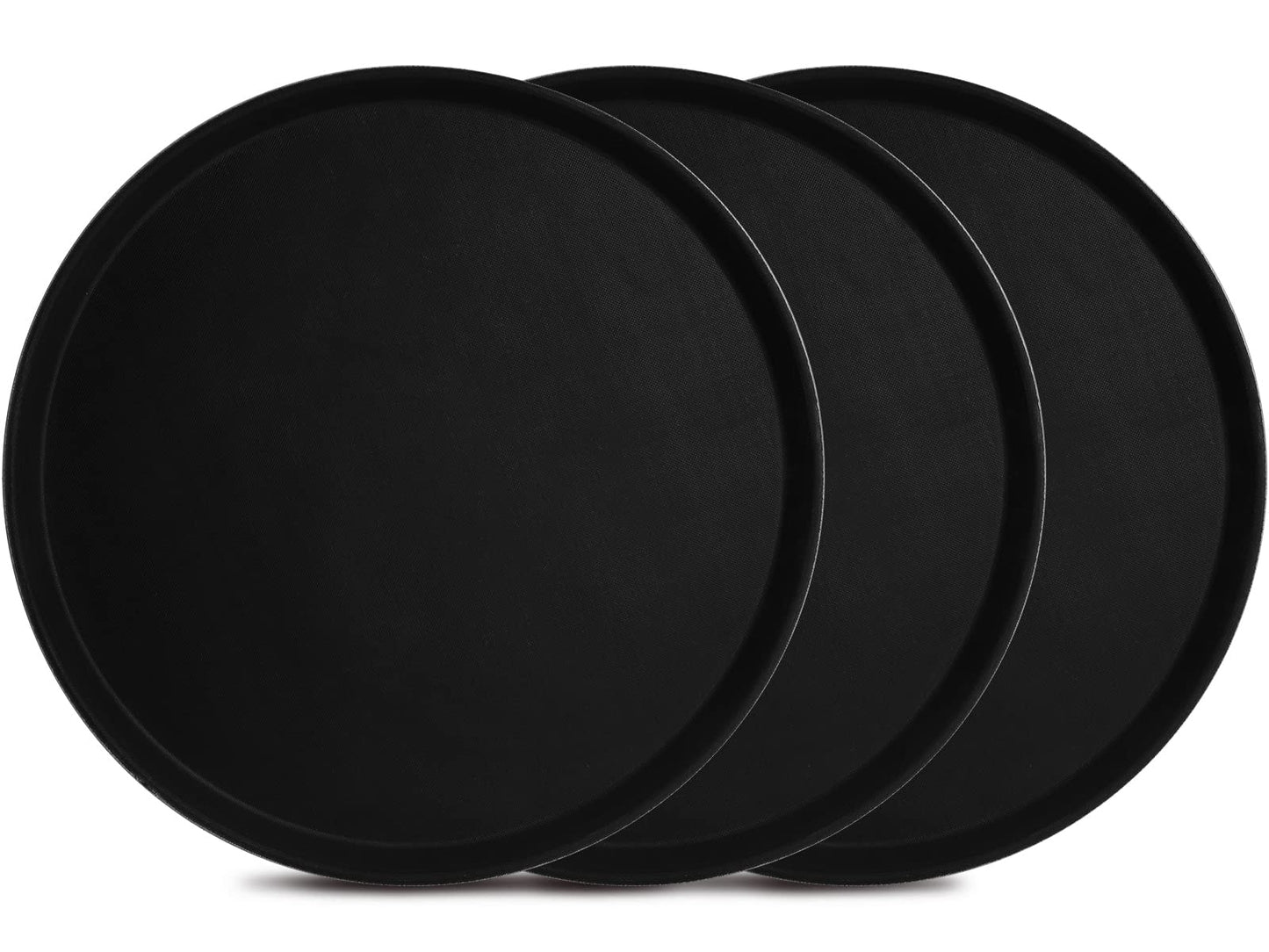 TOPZEA 3 Pack Large Round Restaurant Serving Tray, 16 Inch Plastic Server Tray, Non-Skid Bar Drink Cafeteria Buffet Food Service Tray for Coffee Table, Hotel, Party