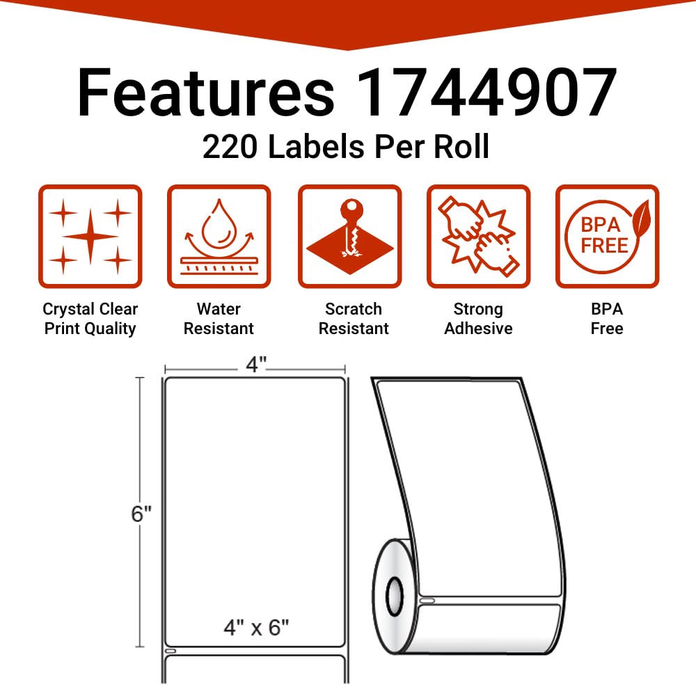 EIONO® - [10 Rolls/2200 Labels/ 220 Per Roll] Compatible with DYMO 1744907 4"x 6" Shipping Labels, White, Strong Permanent Adhesive & Perforated, Compatible with DYMO 4XL, Rollo, Zebra Printers