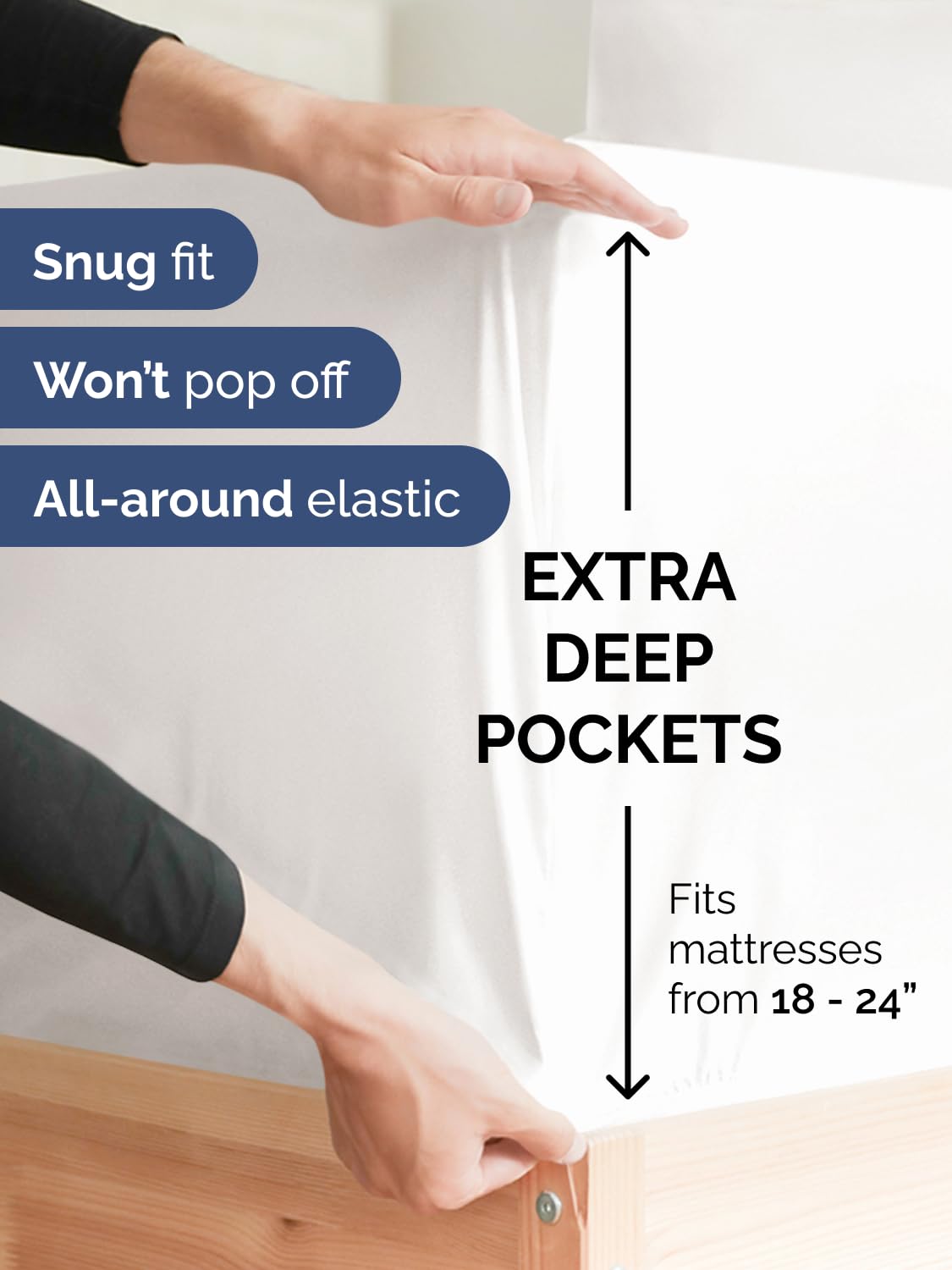 Extra Deep Queen Fitted Sheet - Hotel Luxury Single Fitted Sheet Only - Easily Fits 18 inch to 24 inch Mattress - Soft, Wrinkle Free, Breathable & Comfy Extra Deep Pockets Antique White Fitted Sheet