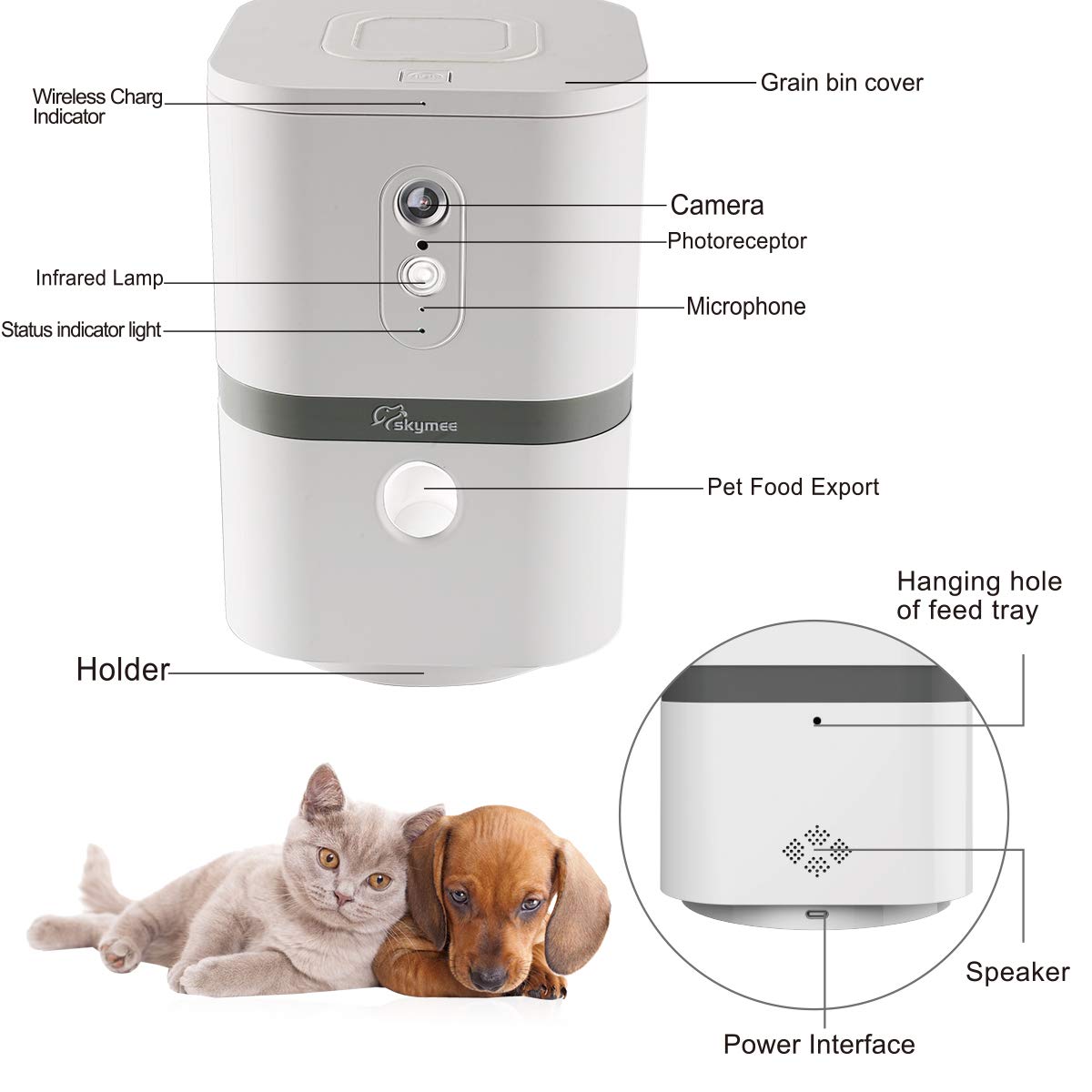 SKYMEE Dog Camera Automatic Treat Dispenser, WiFi HD Full Pet Camera with Pan Zoom and Night Vision for Dogs and Cats,Compatible with Alexa(Petalk Ai II)