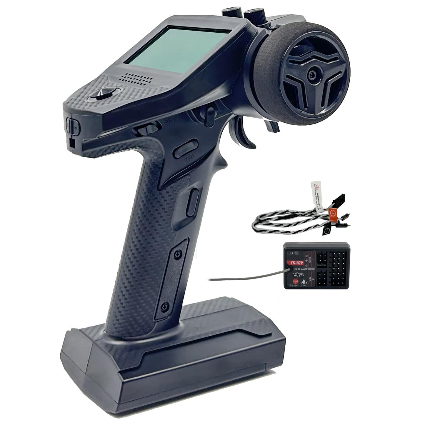 Alaohu FS-G7P 7 Channels RC Transmitter and Receiver FS-R7P Fly 2.4GHz Sky Surface Radio Controller System for RC Crawler, Buggy, Cars and Boats (Upgrade Sponge Steering Wheel)