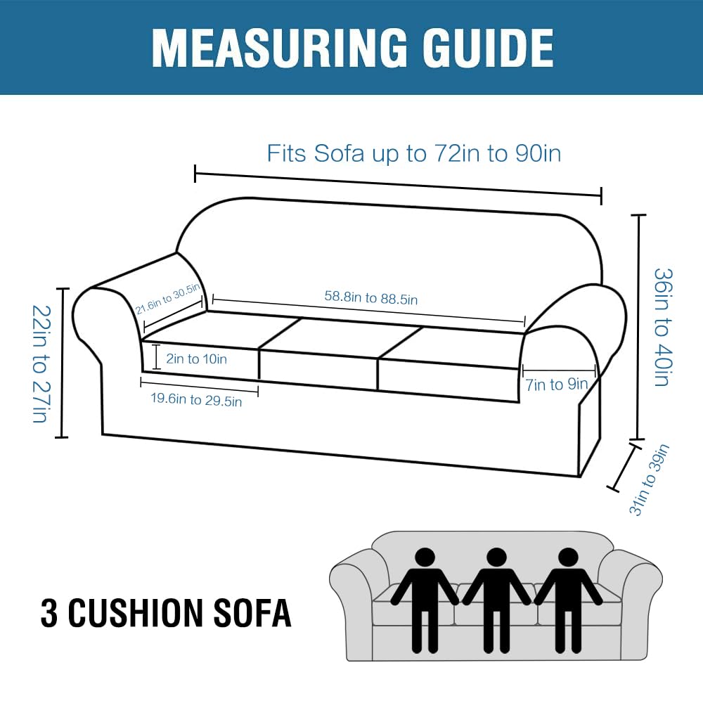 H.VERSAILTEX 4 Pieces Thick Velvet Sofa Covers for 3 Cushion Couch High Stretch Sofa Slipcovers Furniture Protector Housse Divan Couch Cover for Pets Dogs Width Up to 90 Inch(Sofa,Grey)