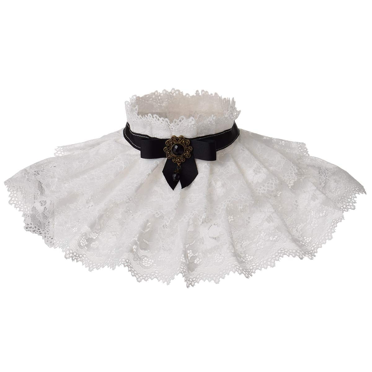 BLESSUME Lolita Neck Collar Elizabethan Ruff Gothic Lace Neck Ruff Collar (White 2)