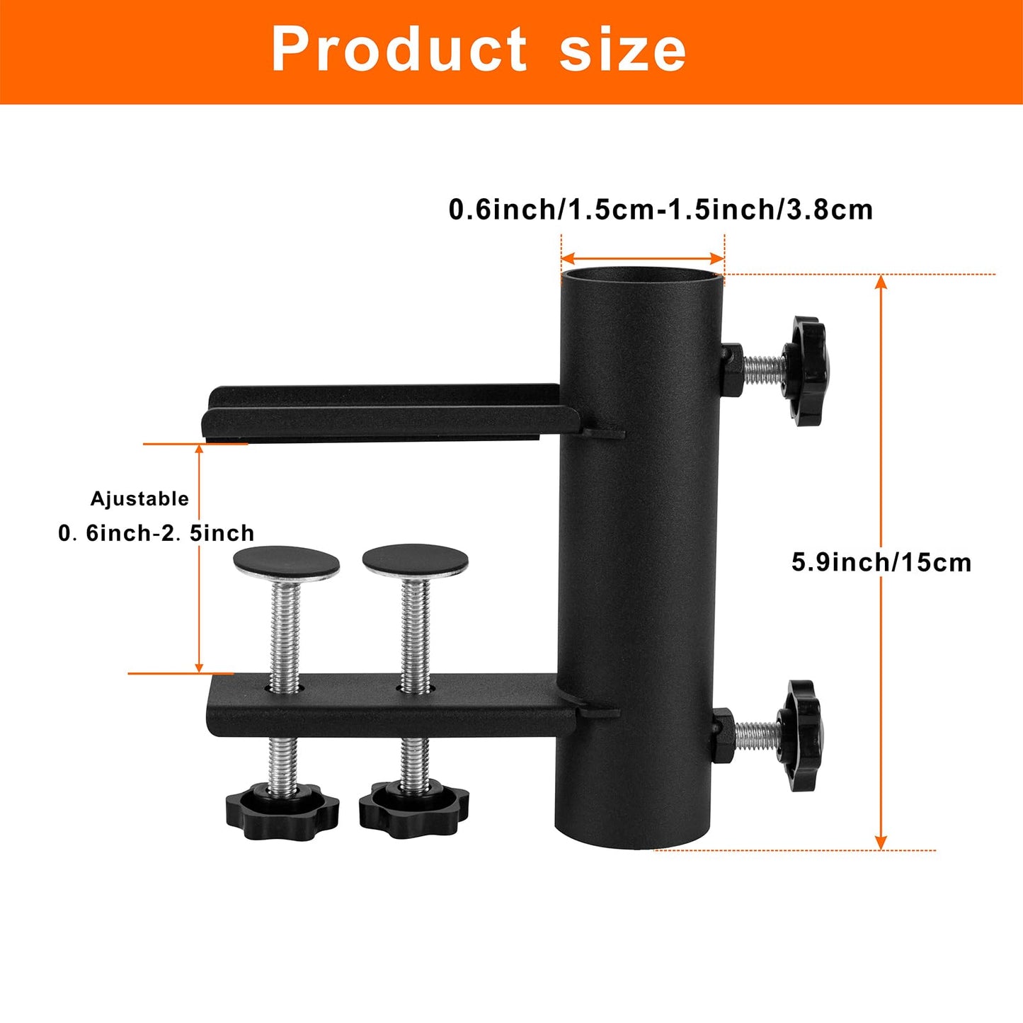 Wdwlbsm Patio Umbrella Clamp, Umbrella Clamp Stand Holder, Heavy Duty Metal Outdoor Umbrella Clamp Bracket Mount to Deck, Railing, Bleachers, Fence, Benches, Outdoor Courtyard (Black)