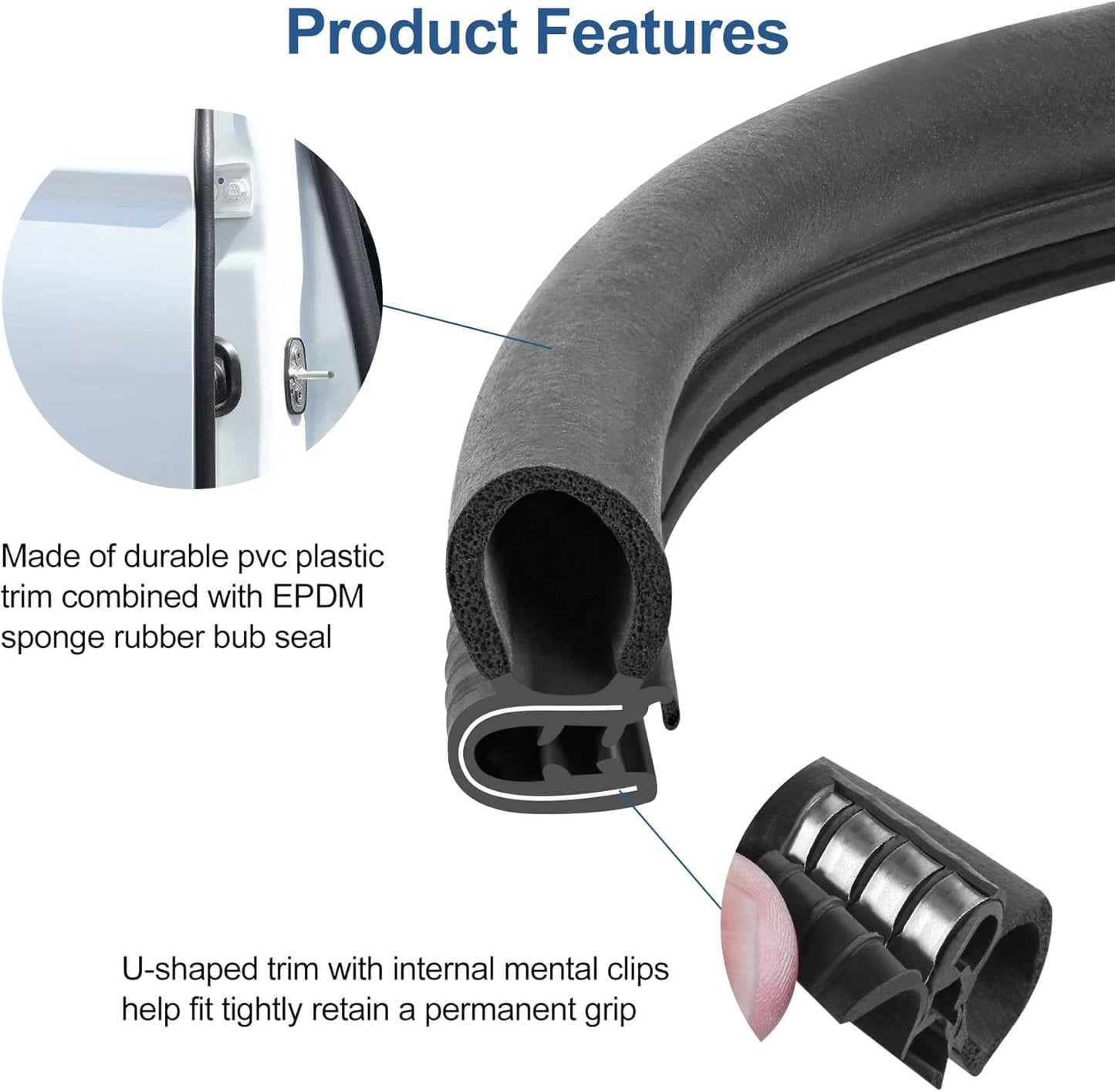 Automotive Door Weather Stripping 30Ft/9.15m Car Door Rubber Edge Trim Seal Strip Gasket with Side Bulb for Car Bus Camper Boat RV Truck Doors