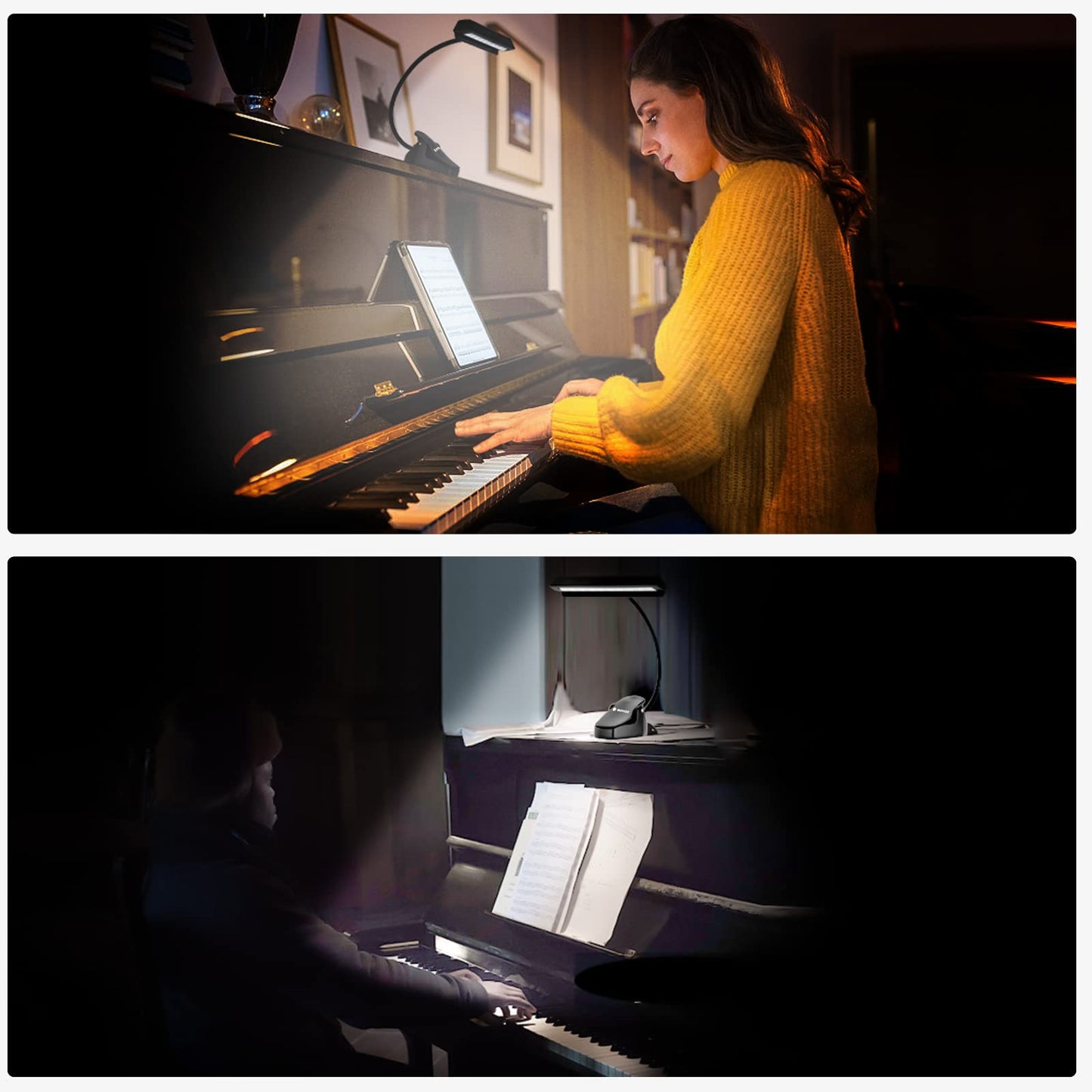 Rechargeable Music Stand Light, 19 LEDs Clip On Reading Light - 3 Level Brightness Settings, Color Temperature Optional (Warm/Cool White/Natural Light Color), Perfect for Piano, Reading,Working