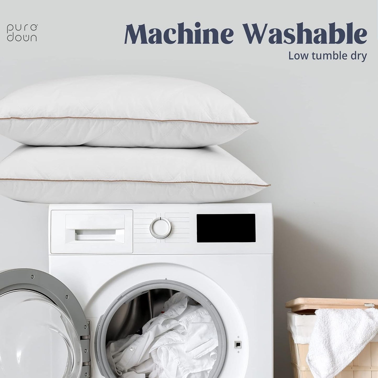 Puredown® Goose Feathers and Down Pillow with Diamond Quilting Breathable Downproof Cover, Pack of 2, King Size