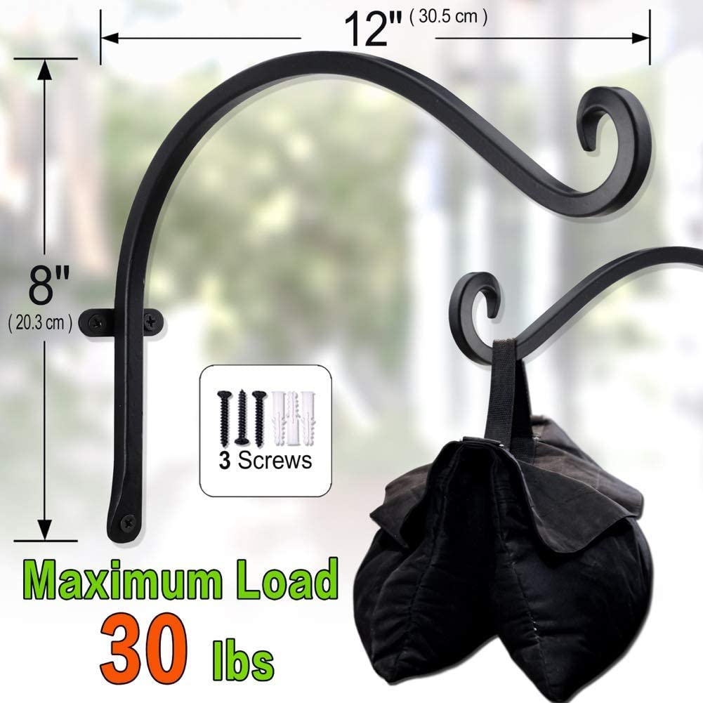 AJART Ceiling Hooks for Hanging Plants: Iron Plant Hanger for Wall Moun (12"-Black-4Pcs, 12" Black)