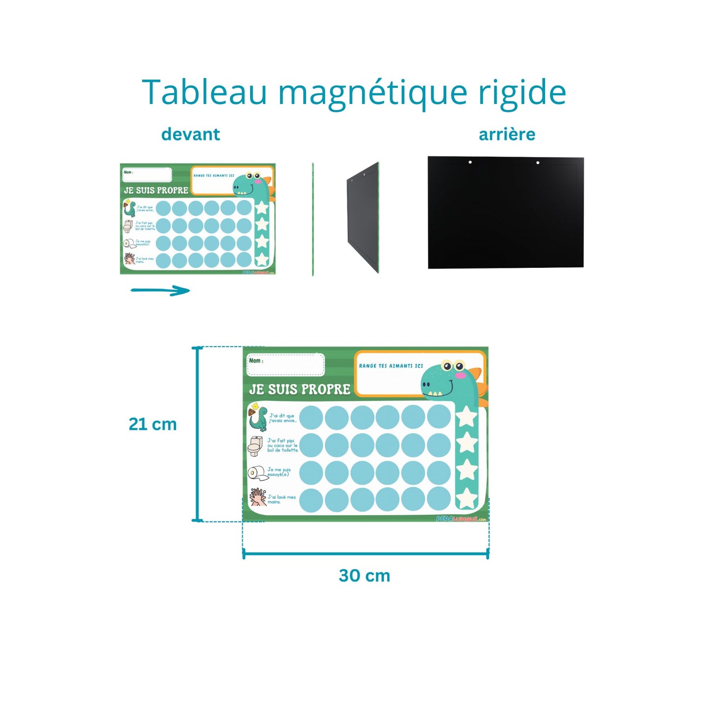 Tableau d'apprentissage de la propreté magnétique (en français) (Dinosaures)