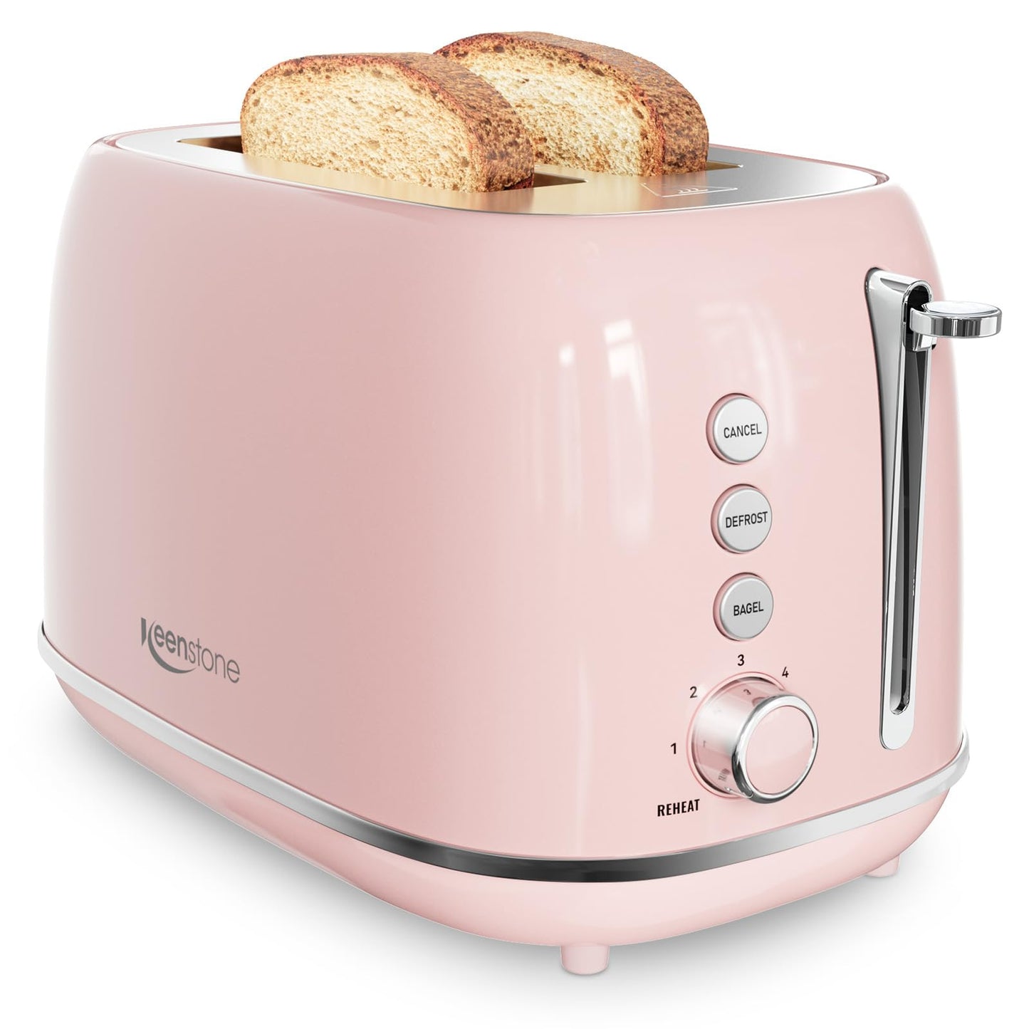 Keenstone Toaster 2 Slice Stainless Steel with 6 Bread Shade Settings, Bagel, Cancel, Defrost Function, 2 Slice Retro Toaster with Extra Wide Slot, Removable Crumb Tray, Pink