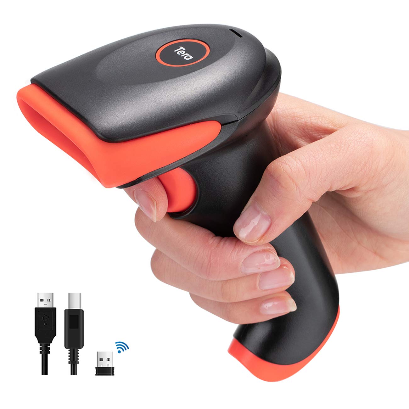 Tera 1D 2D QR Wireless Barcode Scanner Work with Bluetooth & 2.4GHz Wireless & USB Wired Connection Fast and Precise Scanning Image Bar Code Reader with Vibration Alert for Supermarket Store HW0002-O