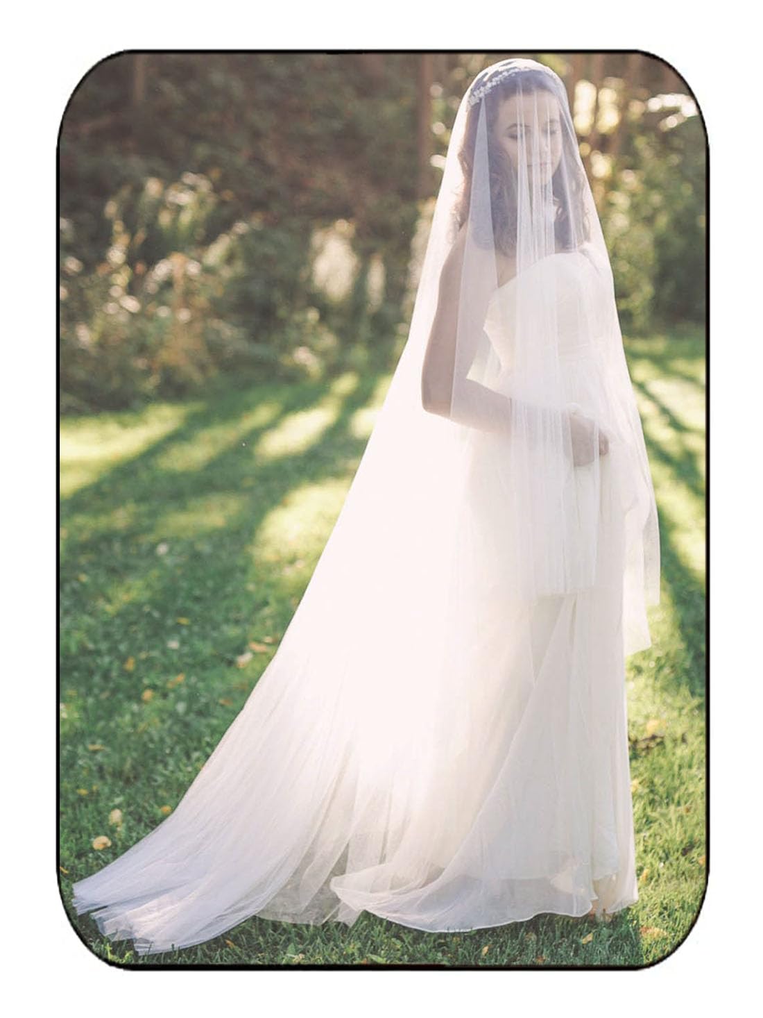 HEREAD 2 Tiers Bridal Wedding Veil Long Cathedral Length Bride Tulle Veils Hair Accessoies with Comb and Cute Edge (Ivory)