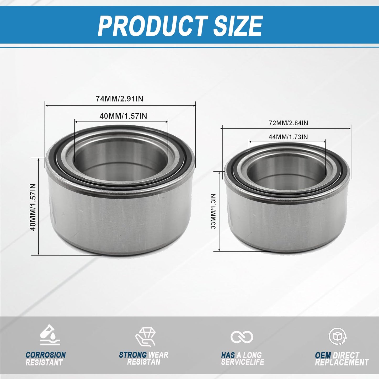 BAYUIHON Front and Rear Wheel Bearings 3514699 3514635 for Polaris Ranger RZR 800/RZR S 800 2010-2014, Ranger 900 XP 2013-2015, Replaces # 3585502 3514627