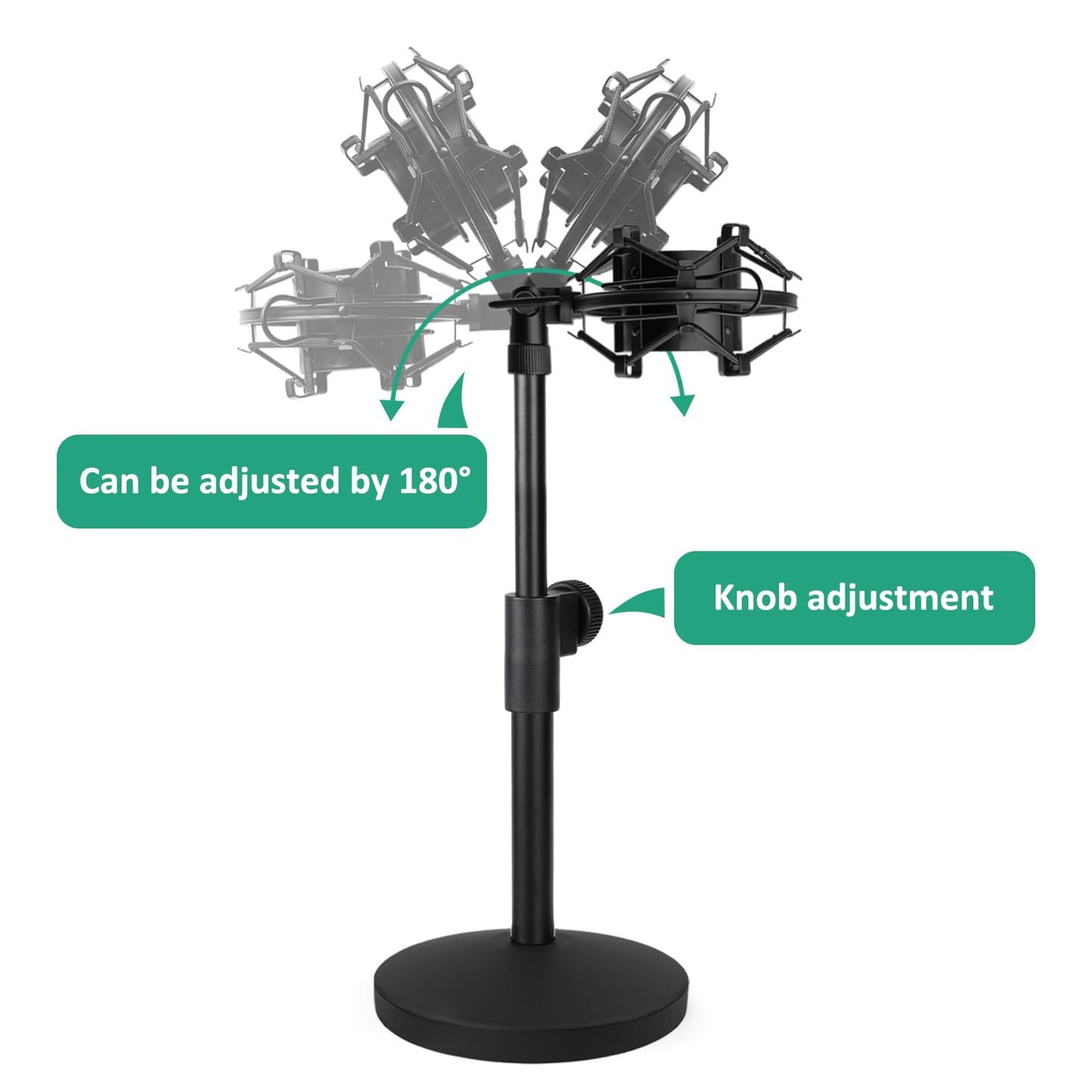 Rigych AT2020 Desktop Mic Stand, Table Mic Stand Adjustable Height with Metal Shock Mount, 5/8 to 3/8 Screw Adapter, Metal Weighted Base, for AT2020 AT2020USB AT2020USB+ AT2035 Microphone