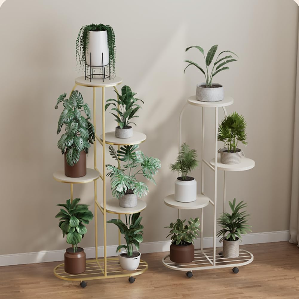 TackView Corner Plant Stand with Wheels,Large Indoor Metal Plant Shelf for Pots, Modern Flower Holder for Living Room, Balcony & Office Decor,5 Tire Black