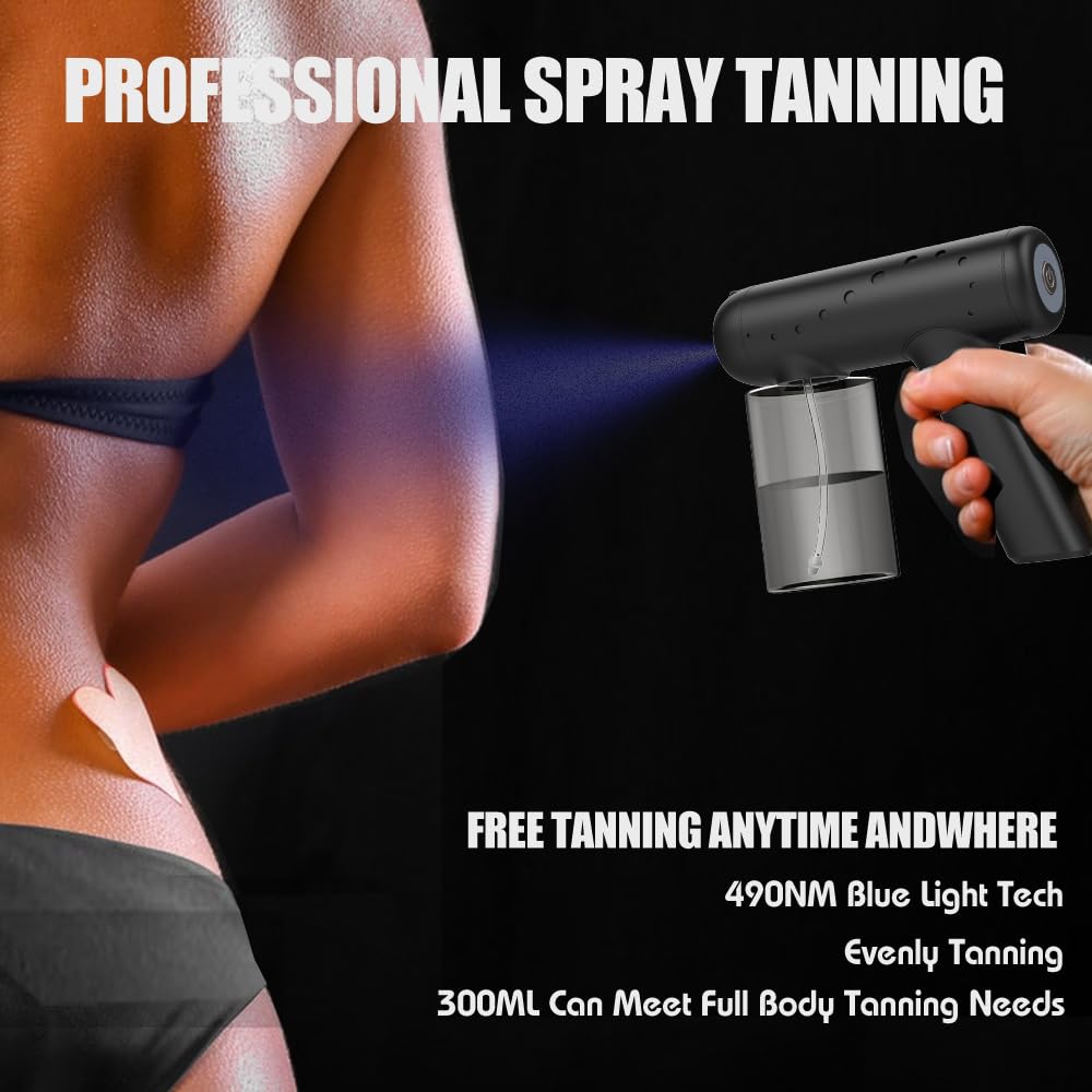 Professional Cordless Spray Tan Machine - High-Power 2-Speed Atomization Handheld Tanning Gun, USB Rechargeable, Ultra-Portable with Even Mist Coverage for Salon, Home, Beach & Mobile Tanning (Black)