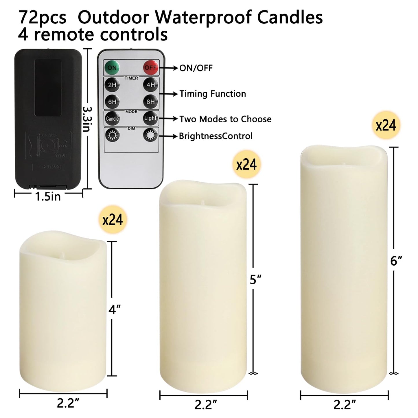 pliadvbu Flameless LED Candles 72 Pack, Outdoor Realistic Waterproof Votive Candles with 4 Remote Control and Timer for Halloween Wedding Festival Decor, (H 4" 5" 6" x D 2.2")…