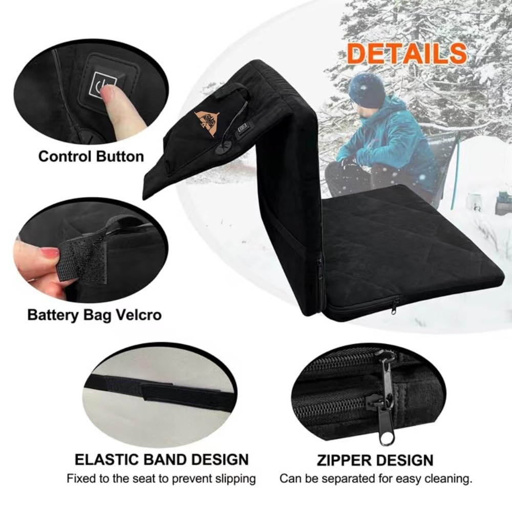 TCUDCKI Heated Seat Cushion Foldable Memory Foam Heated Seat Pad with 3 Level Heating for Camping Fishing Office Chair Stadium Seats (Power Supply Not Included) (Artificial Suede)