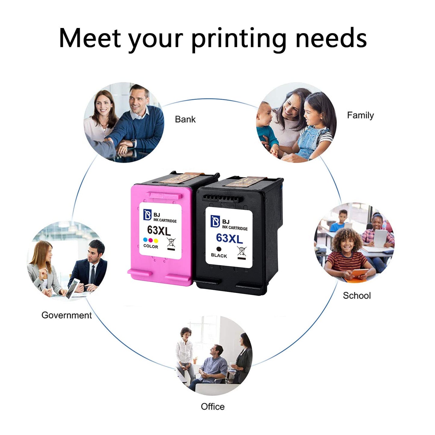 BJ Remanufactured Ink Cartridge Replacement for HP 63XL 63 XL Combo Pack High Yield for HP DeskJet 1112 2130 2133 3630 HP Envy 4512 4516 4520 HP OfficeJet 3830 3832 3833 4650 4652 (1 Black 1 Color)