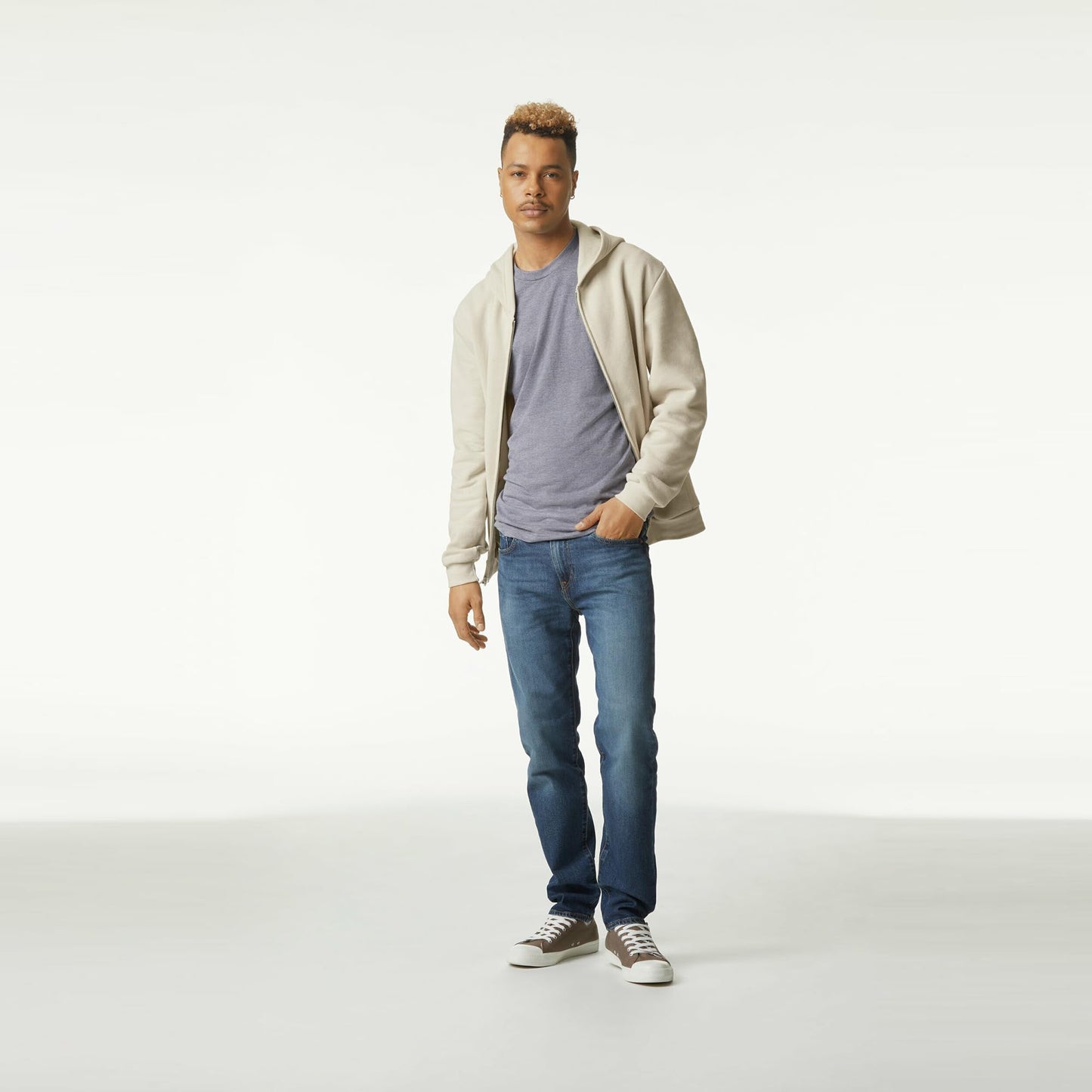 American Apparel Unisex Reflex Fleece Full Zip Hoodie Sweatshirt, GRF497AA, Bone, Large