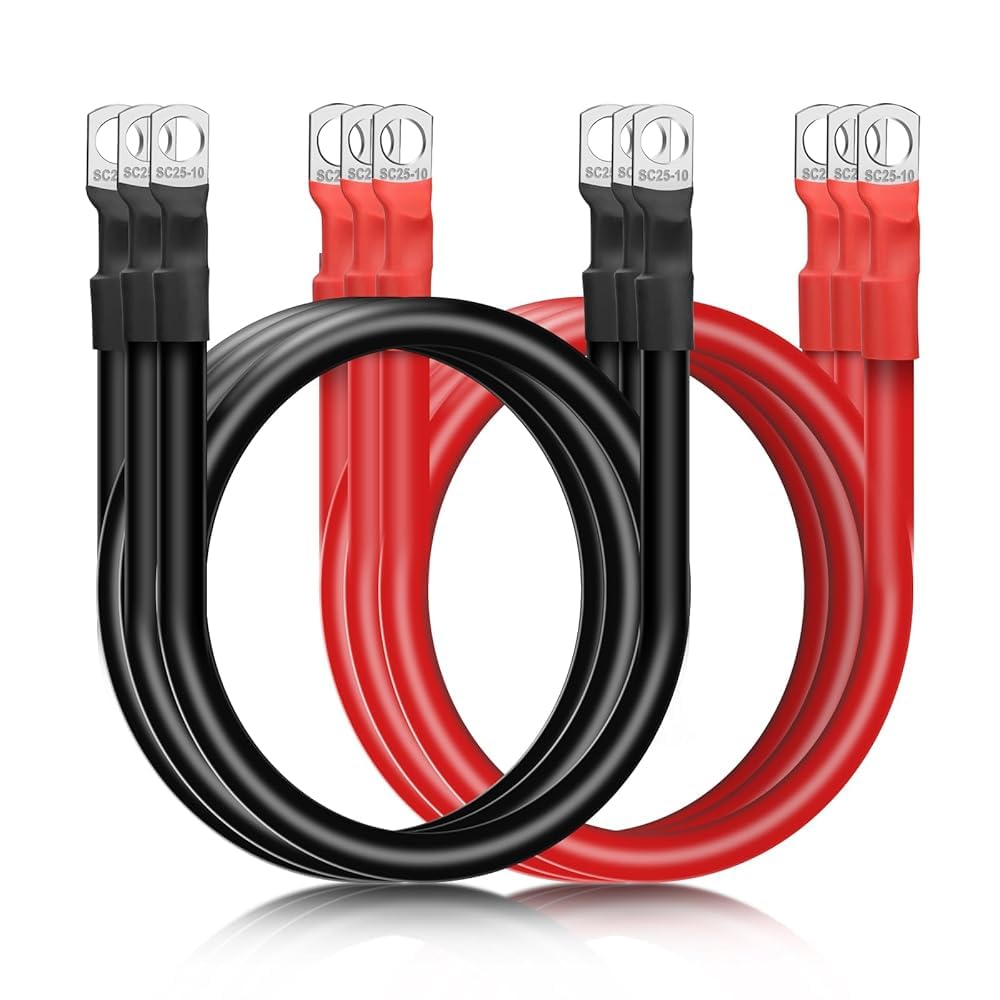 Linkstyle 6PCS 4 AWG 12 Inch Battery Cables, 30CM pure Copper Battery Inverter Wire Cables Set with 3/8" Tinned Copper Lugs, for Automotive,Solar, ATV, RV, Marine
