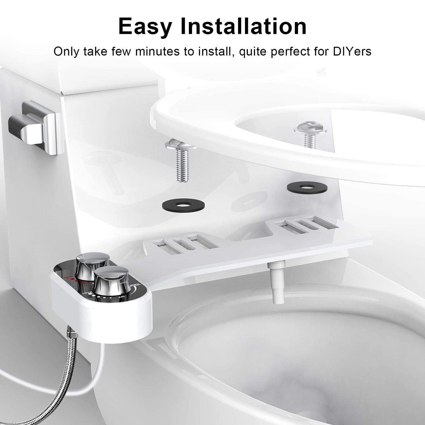 Doolv Upgraded Hot Cold Bidet Attachment - Front & Rear Wash, Adjustable Water Pressure, with Self-Clean, Retractable Single Nozzle, Non-Electric Warm Water Bidet Toilet Seat Attachment