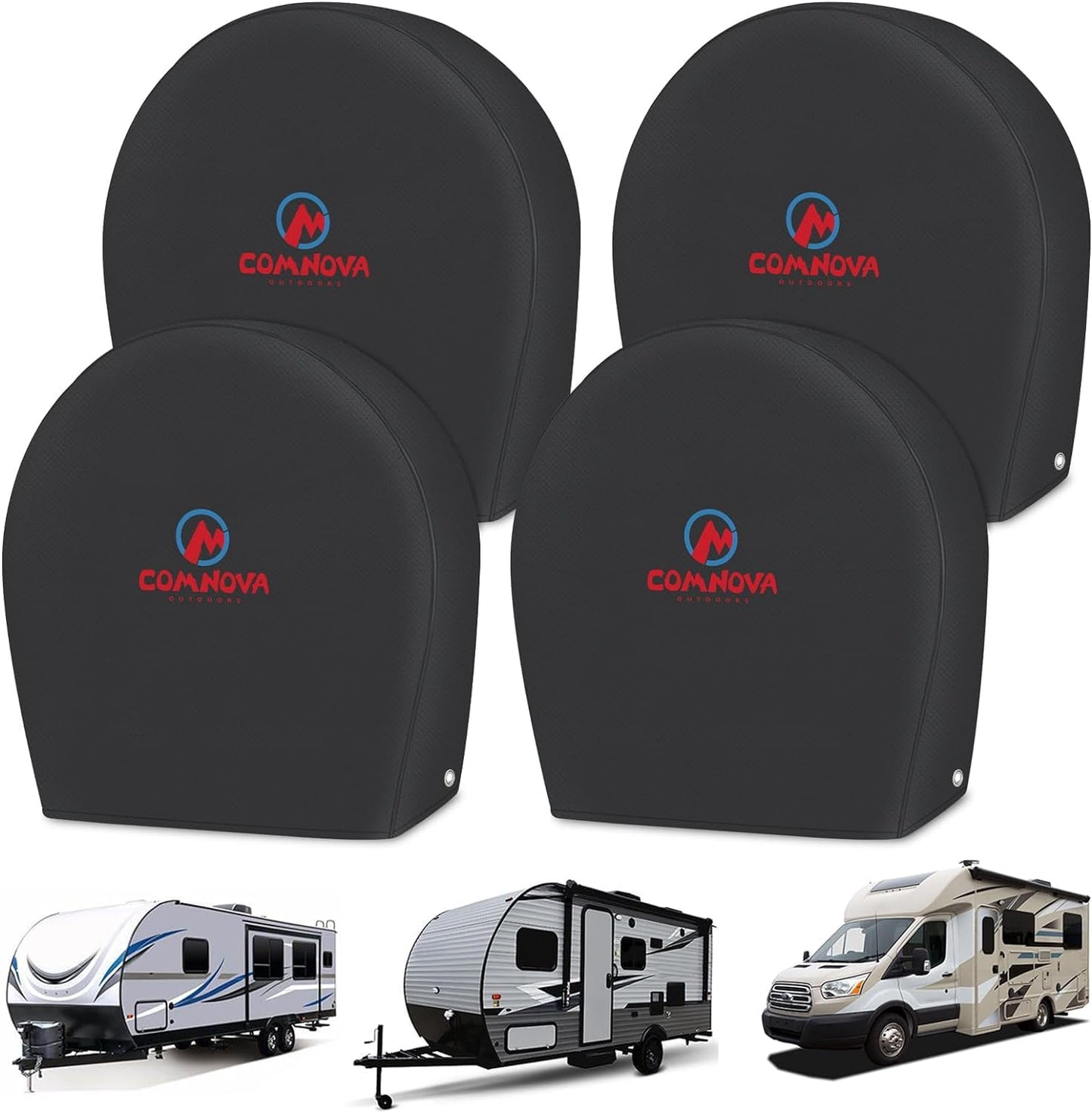 RV Tire Covers 4 Pack, Tough Tire Wheel Protector for Truck, SUV, Travel Trailer, Camper, Motorhome, Boat, Van, PU Oxford Waterproof Sun Rain Snow Protector Cover