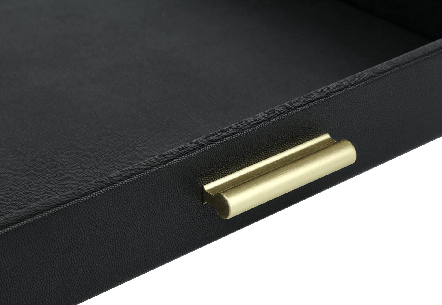 HofferRuffer Extra Large Serving Tray with Handles, Elegant Faux Leather Storage Decorative Tray for Coffee Table, Ottoman, Console Table, 20 x 16 x 2.2 inches (Black Tray+Golden Handle)