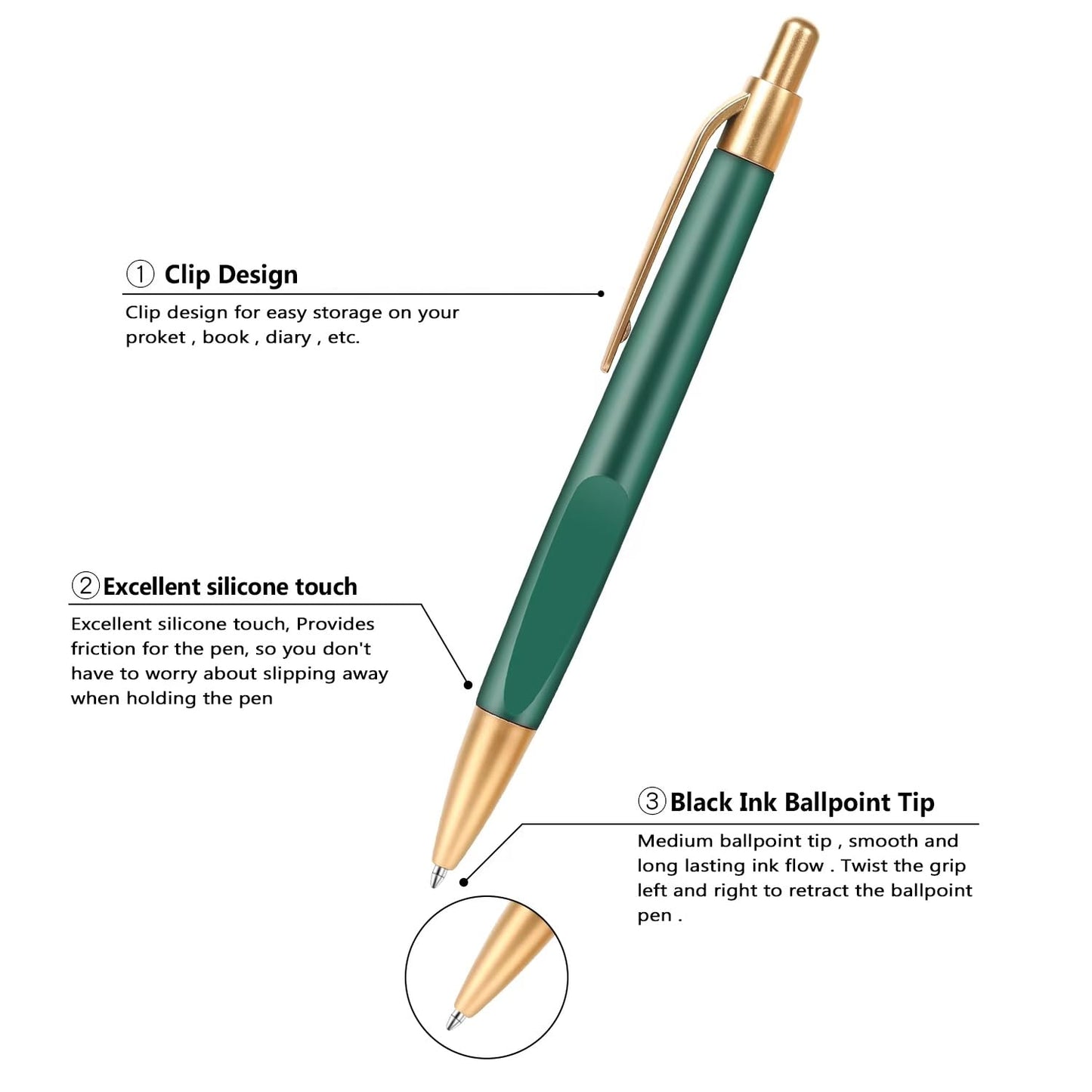 Aozora 100 Pack Retractable Ballpoint Pens, Black Ink, Medium Point 1.0 mm, No Bleed, Smooth Writing, Click Pens, Box of Pens