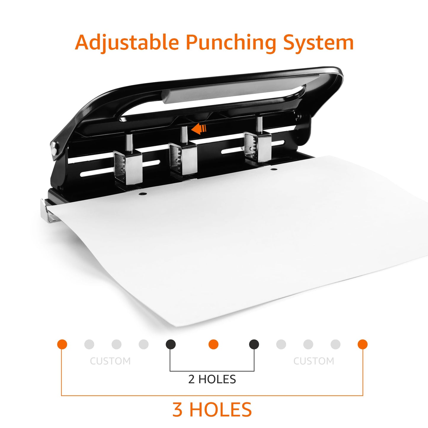 Amazon Basics 2/3 Hole Punch, Semi-Adjustable, 30 Sheet Capacity, Black