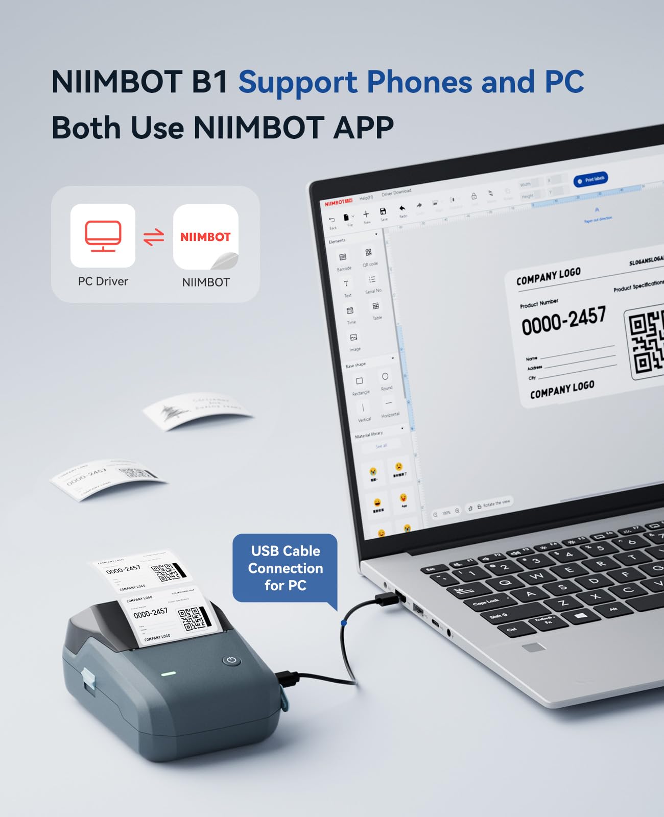 NIIMBOT B1 Label Maker Machine with Tape, Portable Thermal Bluetooth Printer for 2'' Stickers, Mini Barcode Labeler for Home School& Small Business