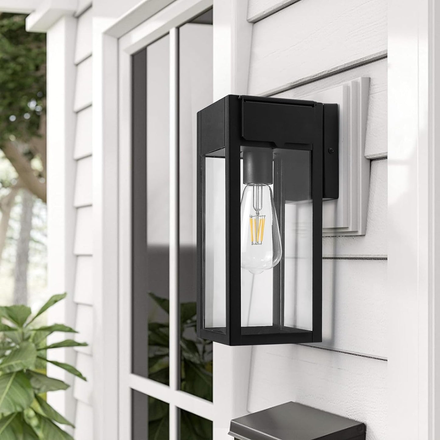 OYKYOHEI 2 Pack Outdoor Wall Light with Outlet,Exterior Light Fixture Wall Mount,Waterproof Porch Lights Outdoor Wall Sconce,Aluminum Anti-Rust LED Lantern for Outside House Garage Entryway,Black
