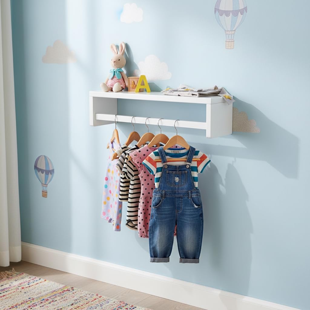 AZSKY Set of 3 Kids Floating Bookshelves White, Wall Mounted Nursery Book Shelves 15.7 Inch(40cm), Ideal Storage & Display Hanging Shelf for Nursery, Bedroom, Playroom Baby Decor, and Toy Storage