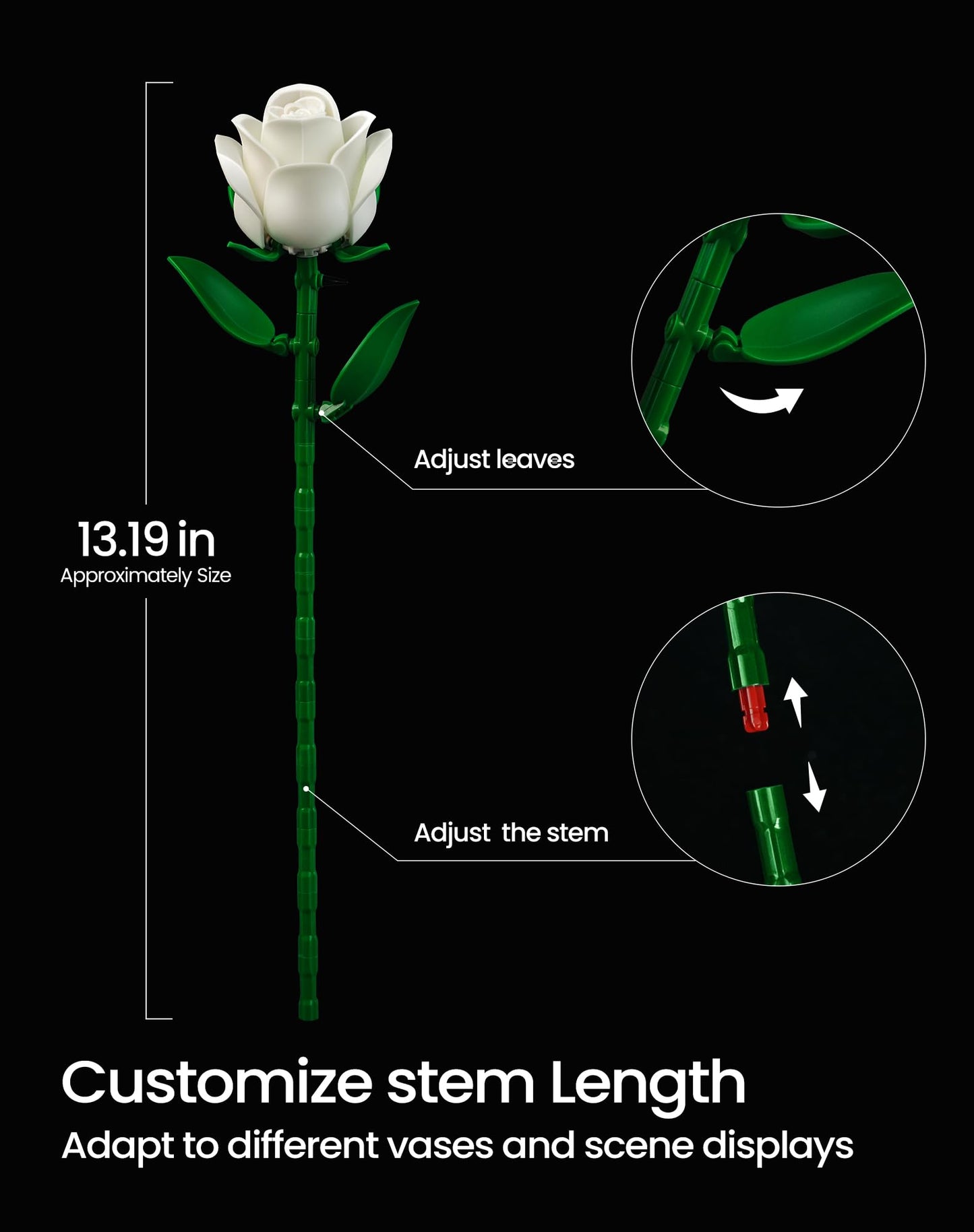 Botanicals Bouquet of White Roses Artificial Flower Building Sets,Compatible with Lego,Fake Flowers Rose Botanical Collection for Adults Women,Gift for Bride,Valentines,Halloween,Christmas Home Decor