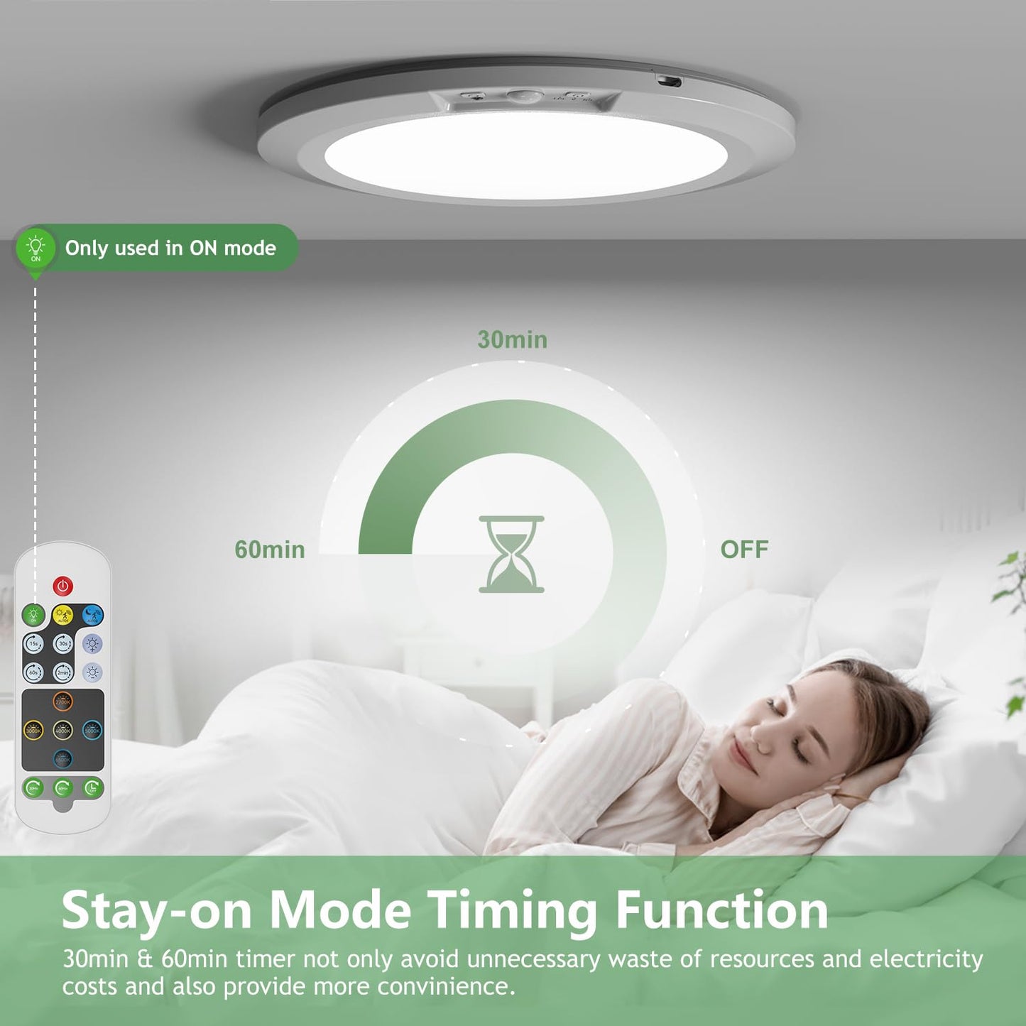 2 Pack USB Rechargeable Motion Sensor Ceiling Light with Remote, Battery Powered Magnetic Pantry Light 5 Color Temperatures Dimmable Timing Motion Activated Stairs Light for Closet Shower Porch Garage