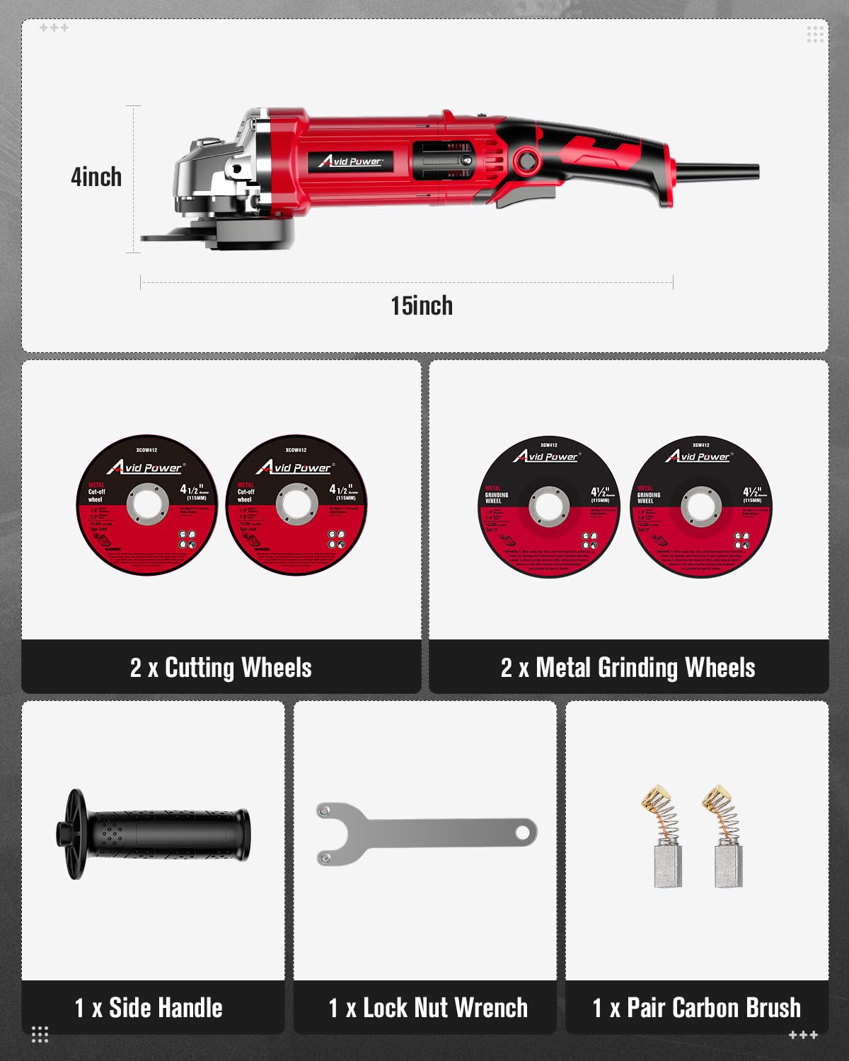 AVID POWER Angle Grinder 4-1/2 Inch 8.0 Amp 1000W Electric Grinder Tool 7-Variable-Speed Metal Grinder, 11,500 RPM, Paddle Switch with Lock-on Button, Cutting & Grinding Wheels and Side Handle
