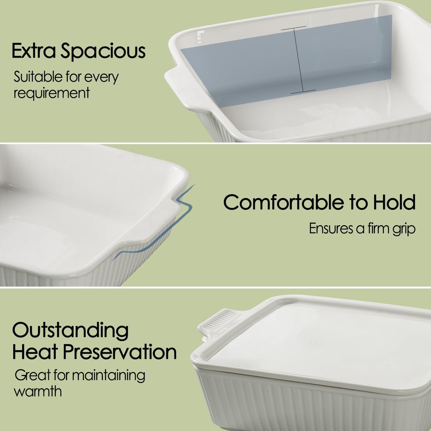 Dizada 10" Square Casserole Dish with Lid - 2-in-1 Porcelain Baking Dish 2.6 Qt, Oven to Table Ceramic Bakeware for Lasagna, Cake, Microwave Dishwasher Safe