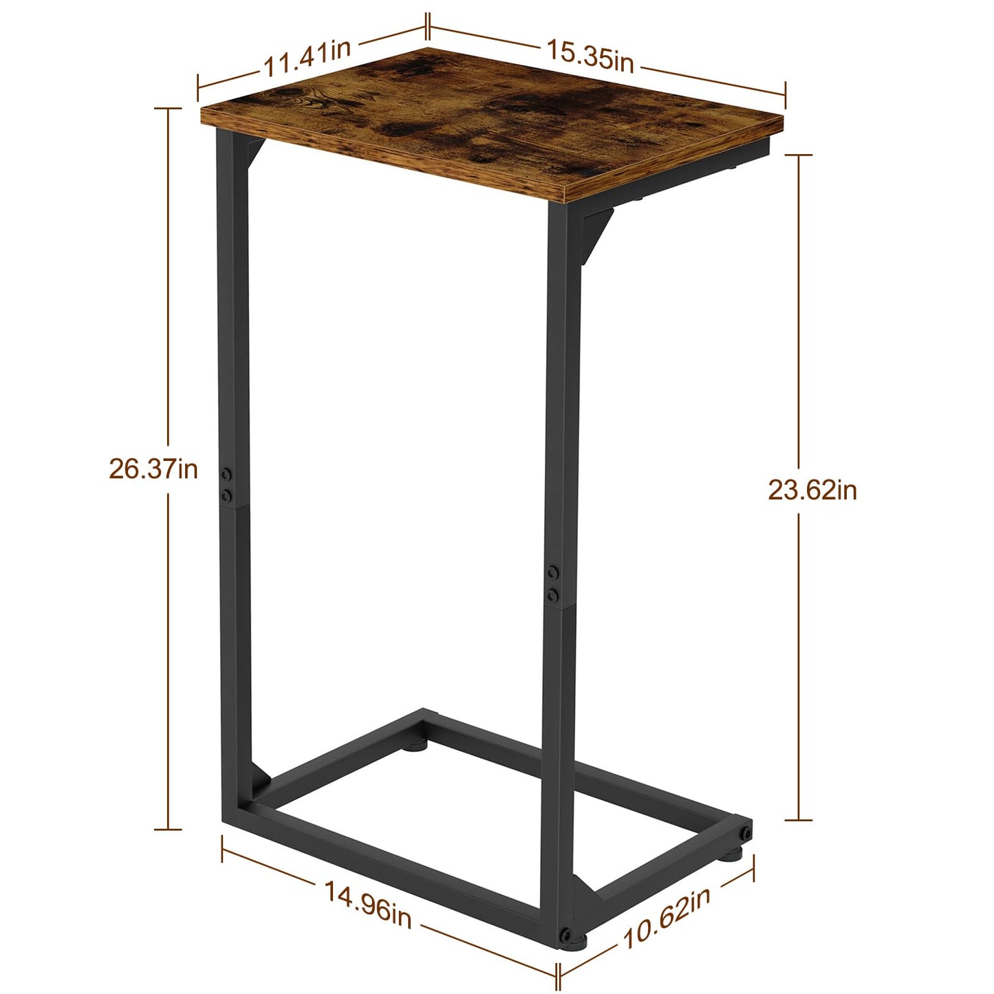 AMHANCIBLE C-Shaped End Table Set of 2, 26.37" H, Couch Tables that Slide Under Sofa, Sturdy Side Table for Living Room, Bedroom, Small Space, Rustic Brown, HET02BBR