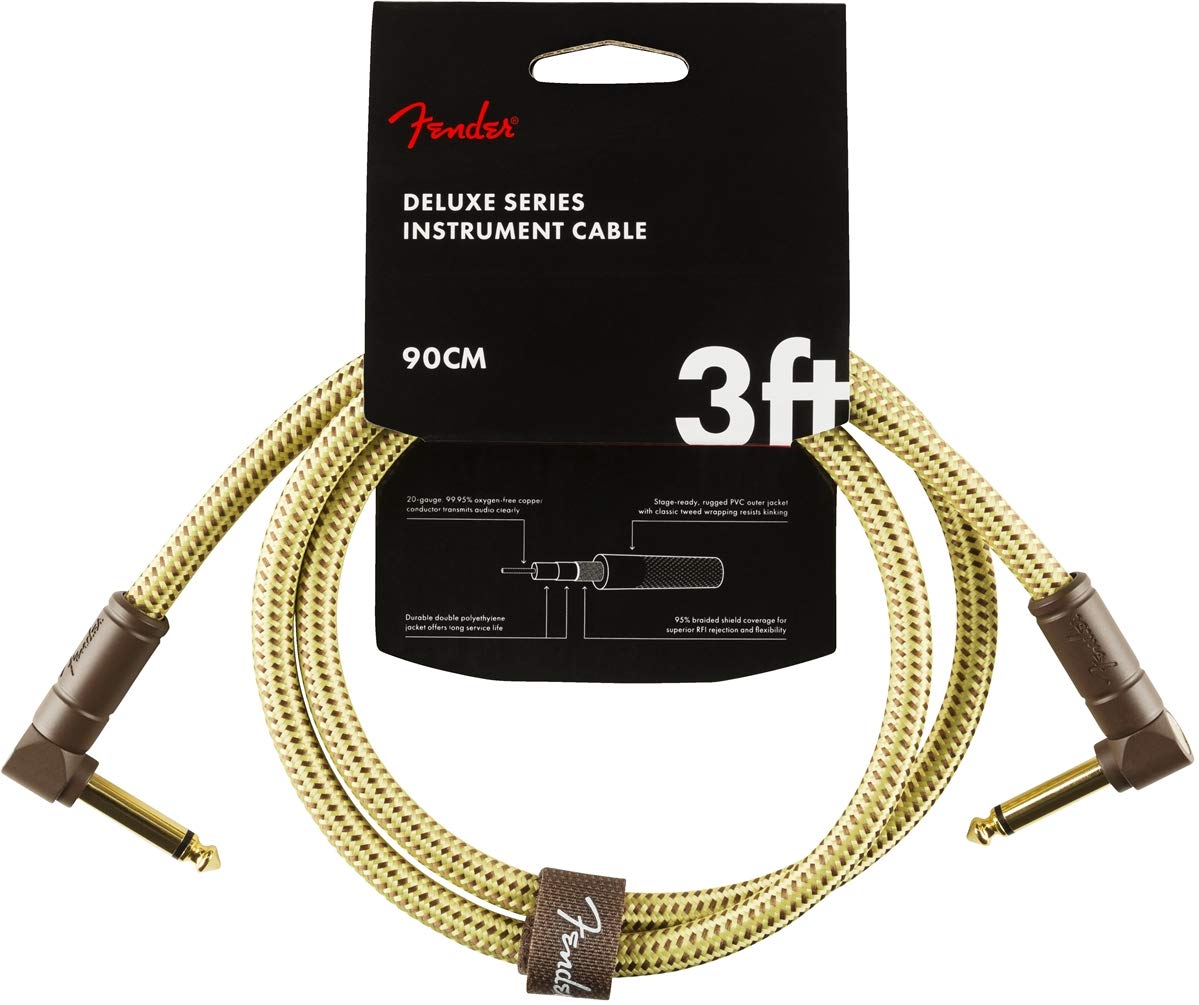 Fender Deluxe Series Instrument Cable, Angle/Angle, Tweed, 3ft