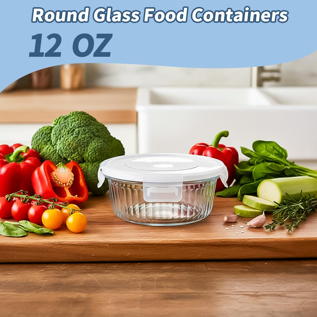 H.JSS WDJS 370ml Round Glass Food Storage Containers Airtight Lids, Small Round Glass Containers for Food Storage, Leak-proof, BPA free Meal Prep Bowls, Dishwasher, Microwave, Freezer Safe (4Pack)