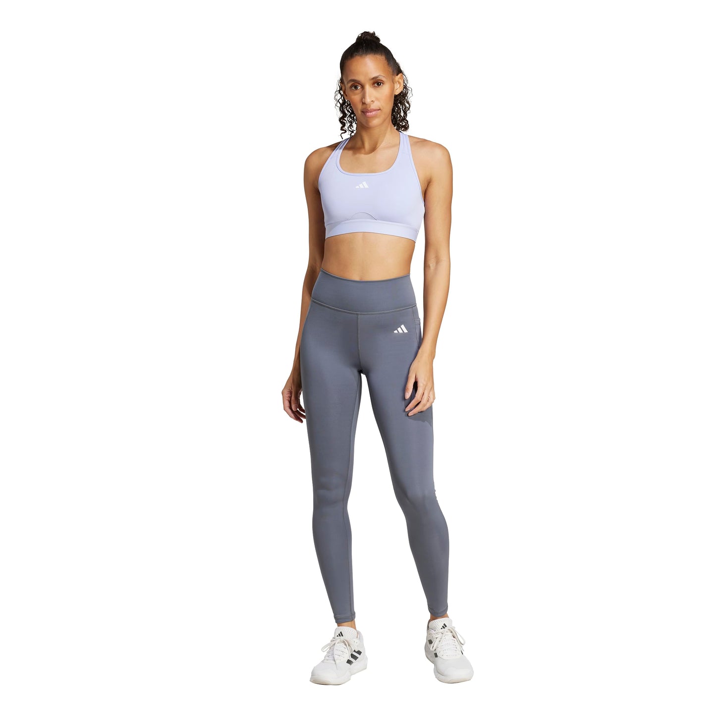 adidas Womens Optime Essentials Stash Pocket Full-Length Training Leggings,Onix/White,Large