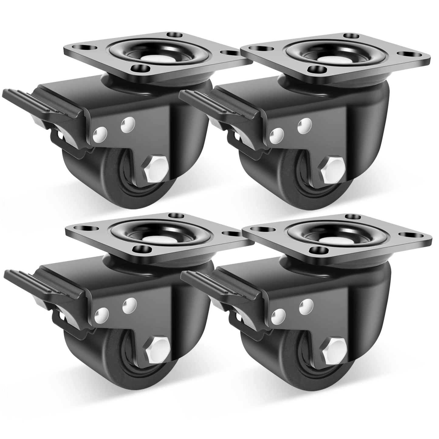 Nefish 3 Inch Caster Wheels Set of 4, Heavy Duty Plate Swivel Casters 4400 LBS, Low Center of Gravity Design Nylon Industrial Caster Wheels for Equipment, Machine, Toolbox Workbench
