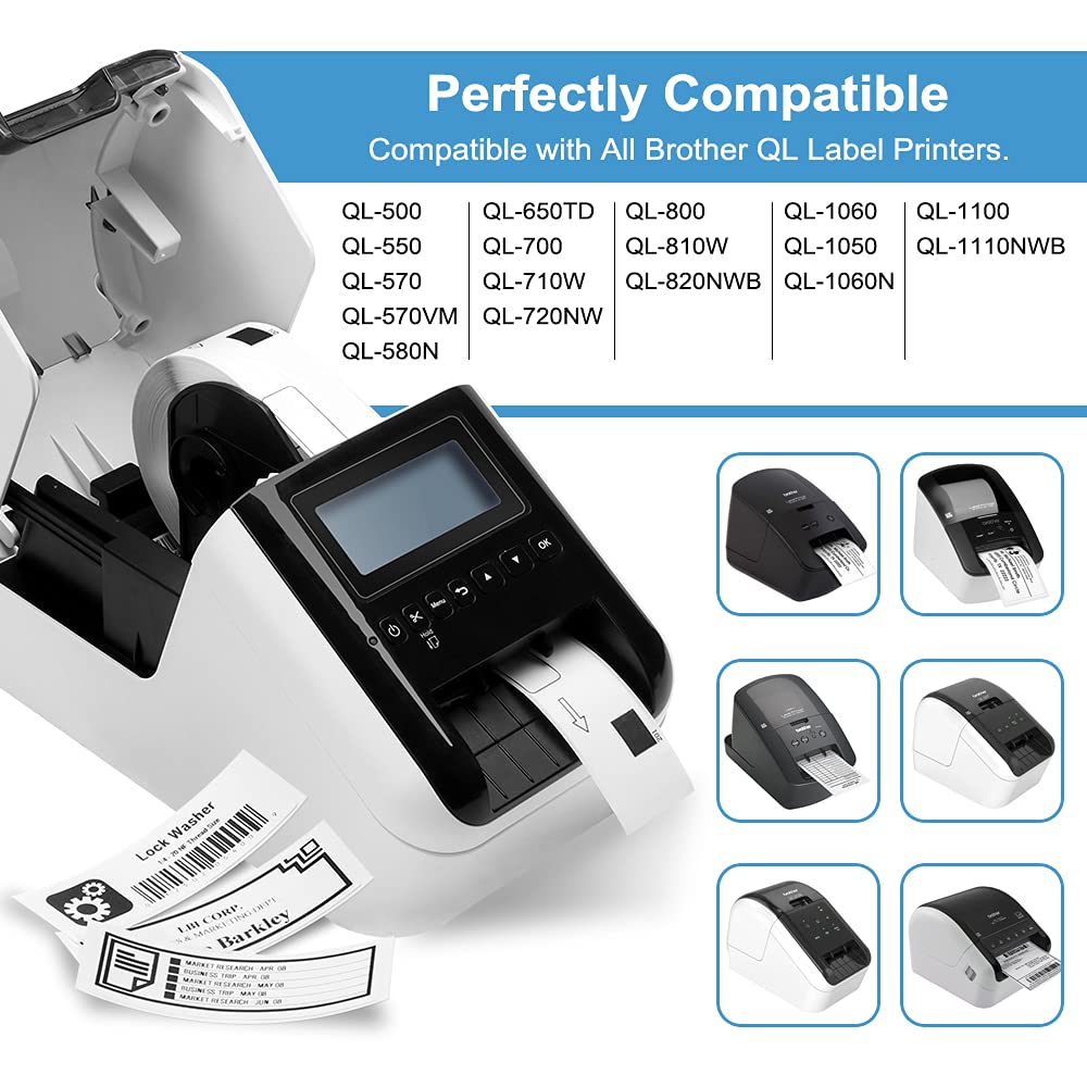 COLORWING Compatible Brother DK-1201 Standard Address Shipping Labels 29mm x 90mm(1.1" x 3.5") Die-Cut Papers for Brother QL-800 QL-710W QL-810W Printer, 6 Rolls+1 Reusable Frame, 400 Labels/Roll